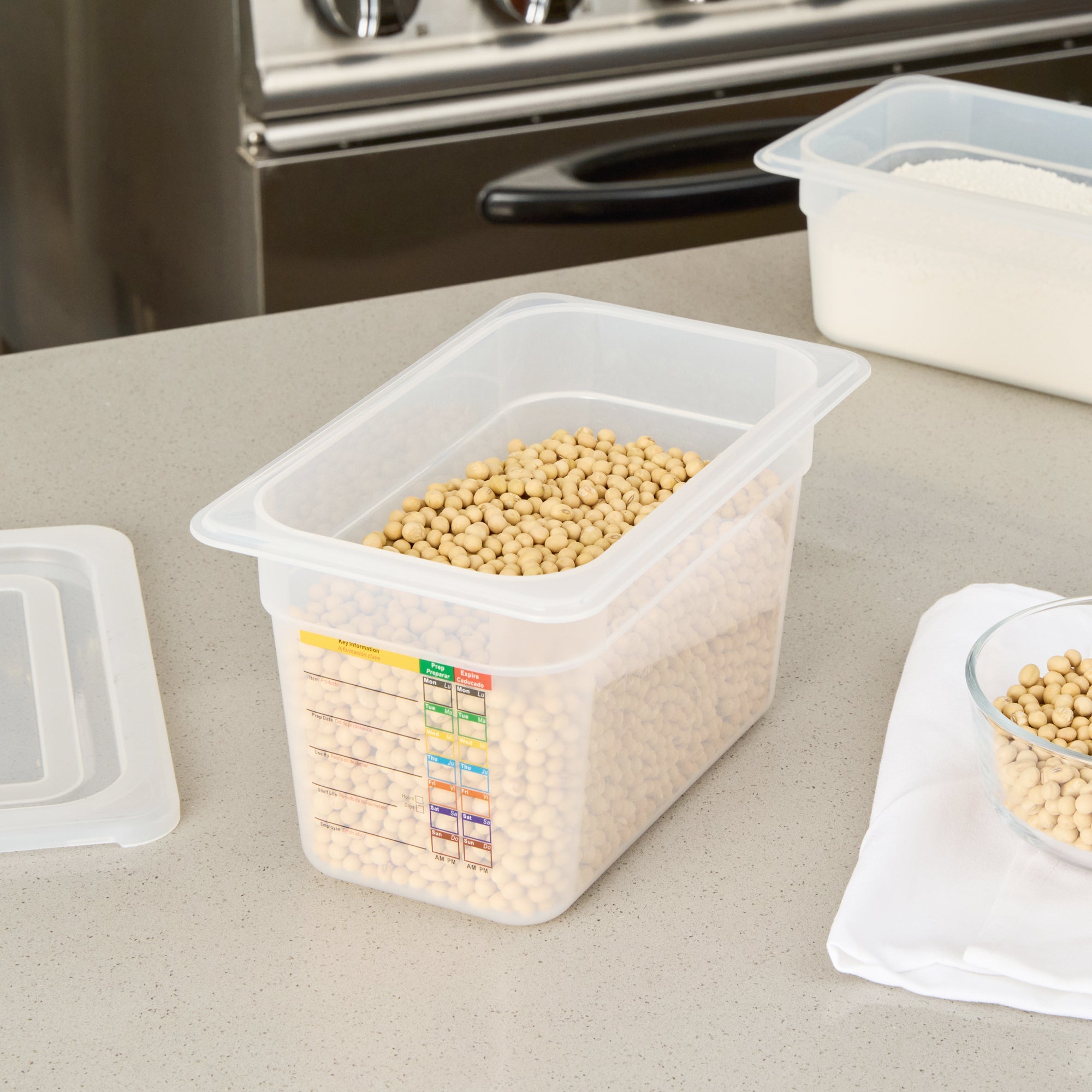 Met Lux Rectangle White Polypropylene 1/4 Size Food Pan - 6" Deep, with Label - 10 count box
