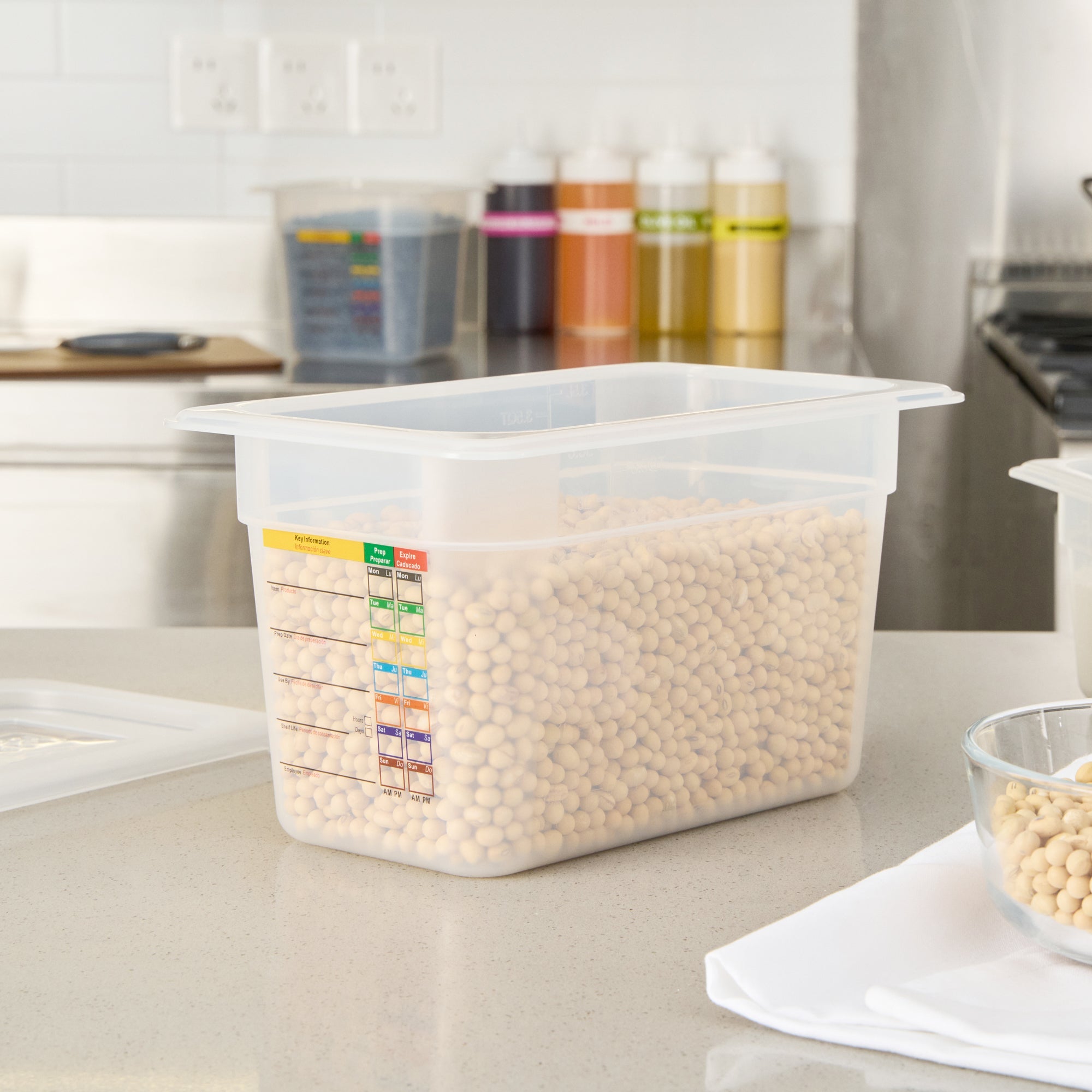 Met Lux Rectangle White Polypropylene 1/4 Size Food Pan - 6" Deep, with Label - 10 count box