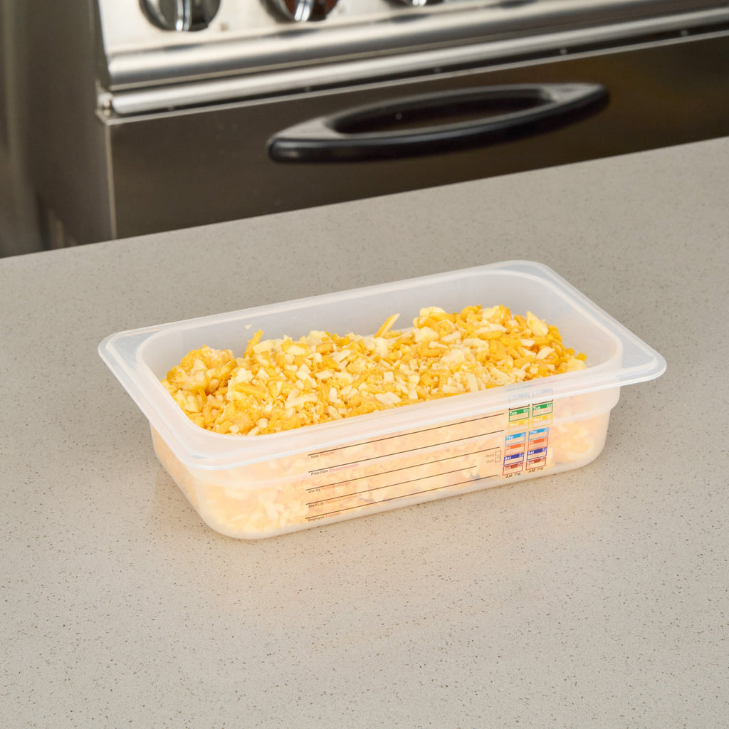 Met Lux Rectangle White Polypropylene 1/4 Size Food Pan - 2.5" Deep, with Label - 10 count box