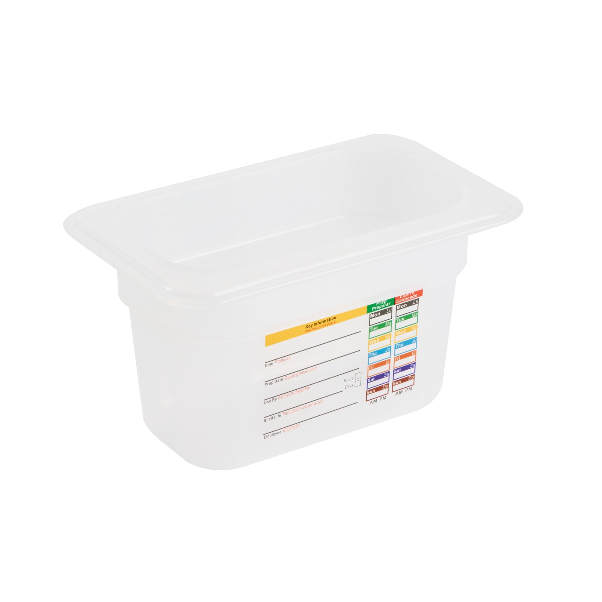 Met Lux Rectangle White Polypropylene 1/9 Size Food Pan - 4" Deep, with Label - 10 count box