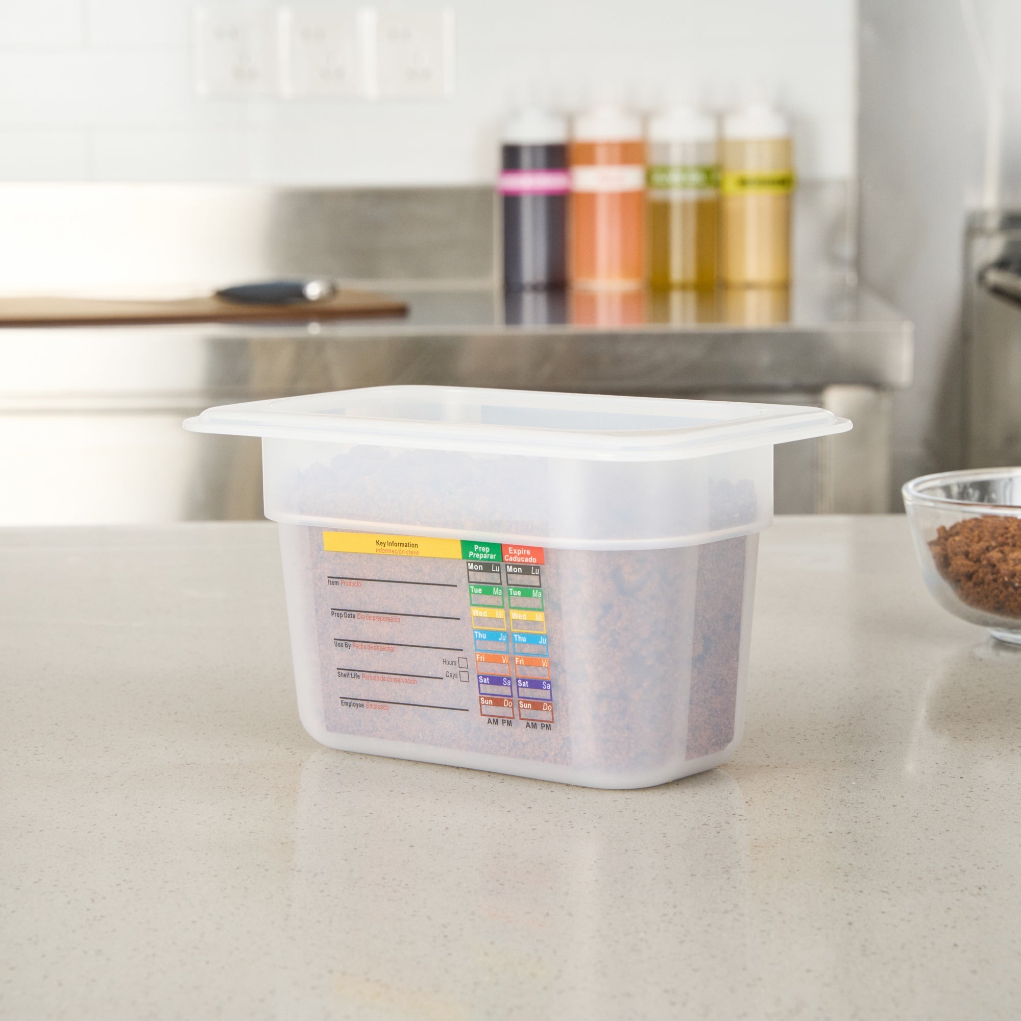 Met Lux Rectangle White Polypropylene 1/9 Size Food Pan - 4" Deep, with Label - 10 count box