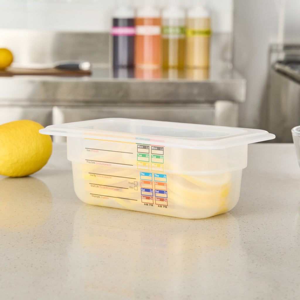 Met Lux Rectangle White Polypropylene 1/9 Size Food Pan - 2.5" Deep, with Label - 10 count box