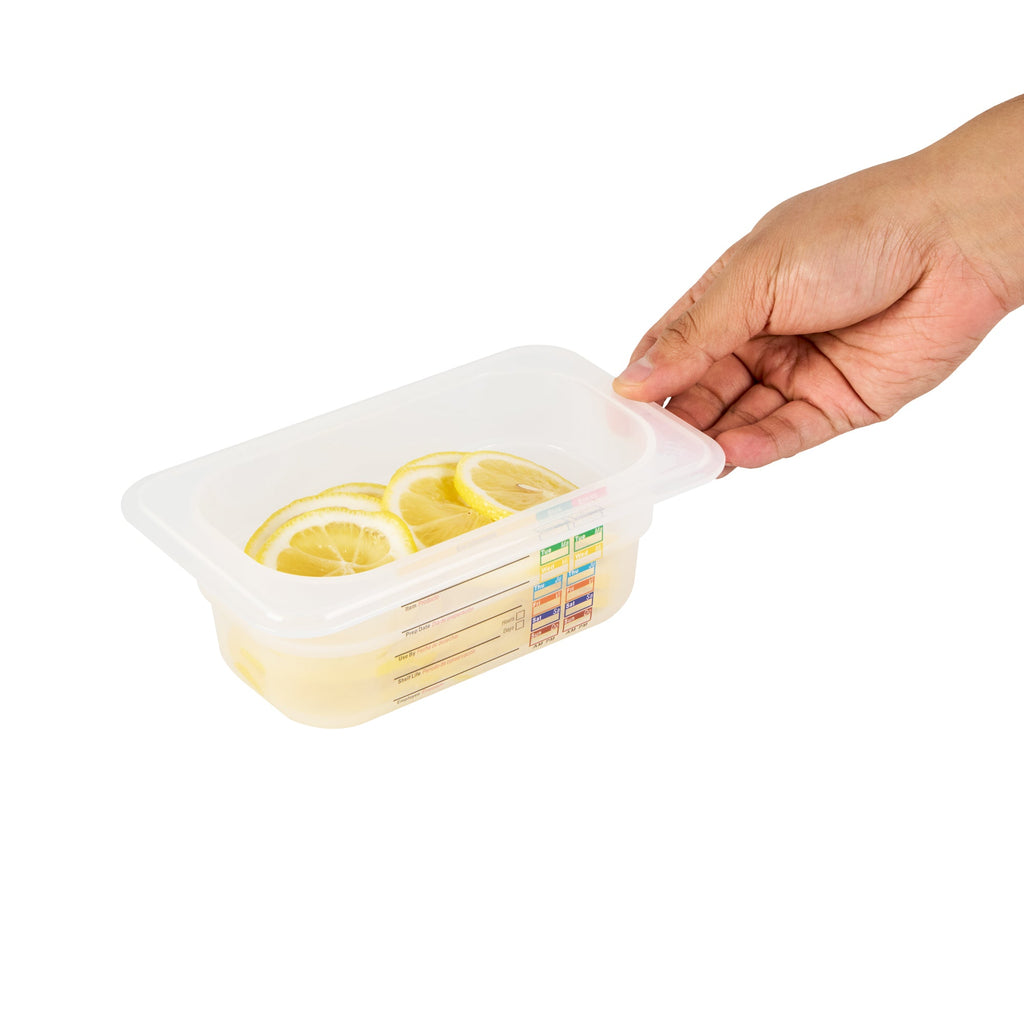 Met Lux Rectangle White Polypropylene 1/9 Size Food Pan - 2.5" Deep, with Label - 10 count box