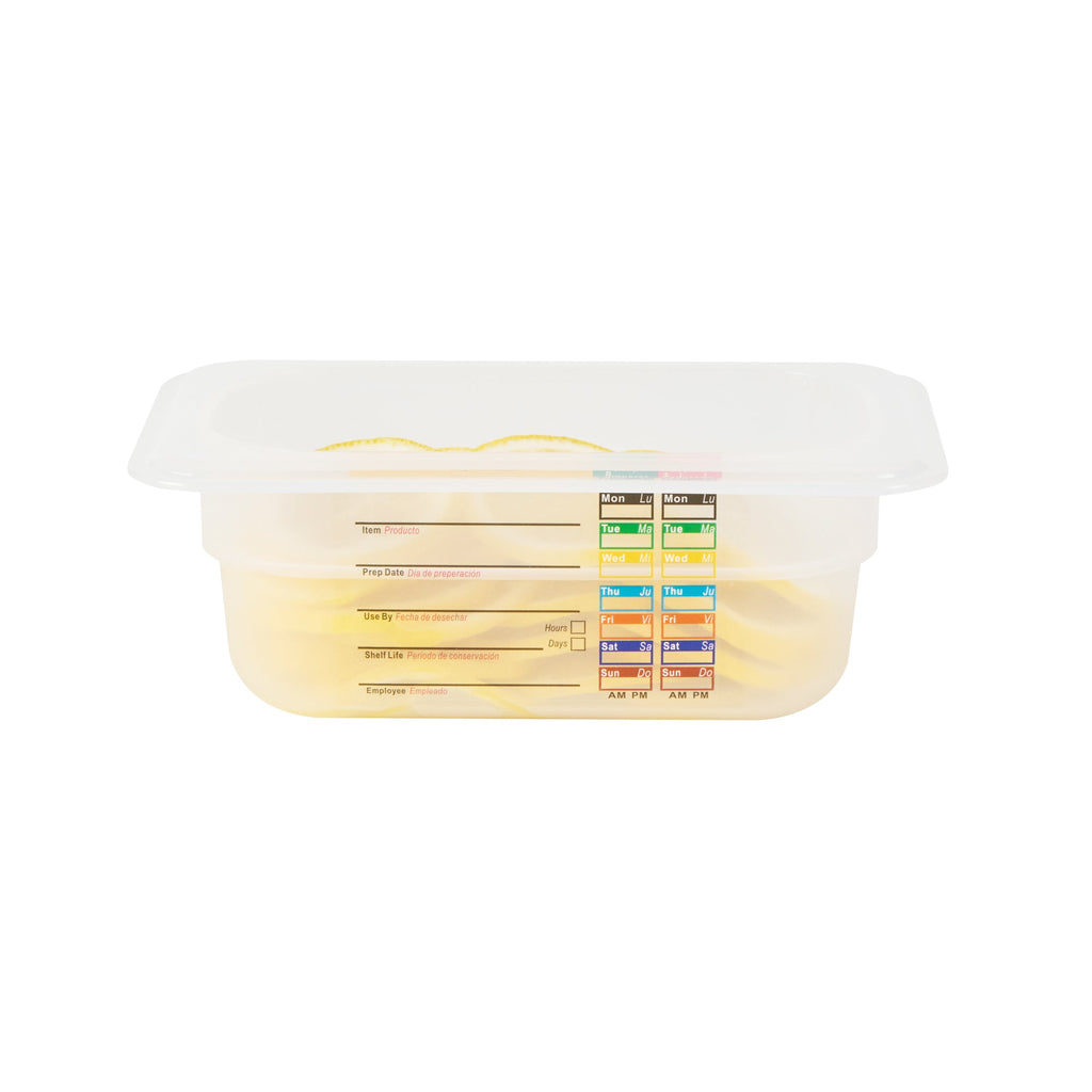 Met Lux Rectangle White Polypropylene 1/9 Size Food Pan - 2.5" Deep, with Label - 10 count box