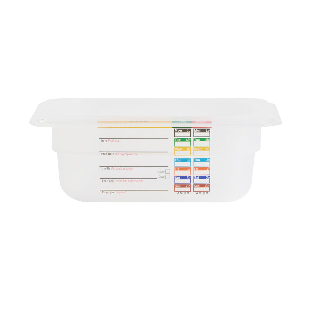 Met Lux Rectangle White Polypropylene 1/9 Size Food Pan - 2.5" Deep, with Label - 10 count box