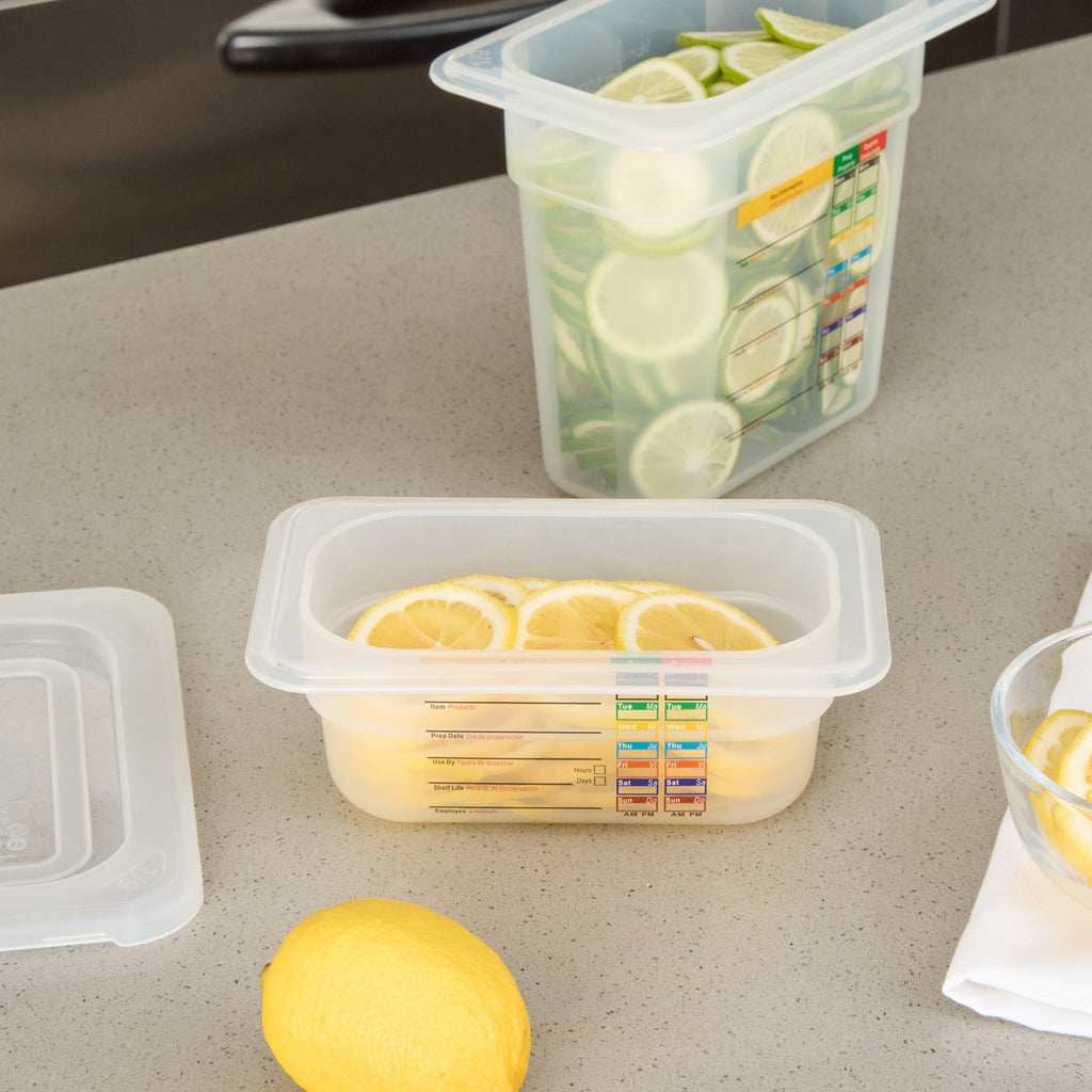 Met Lux Rectangle White Polypropylene 1/9 Size Food Pan - 2.5" Deep, with Label - 10 count box