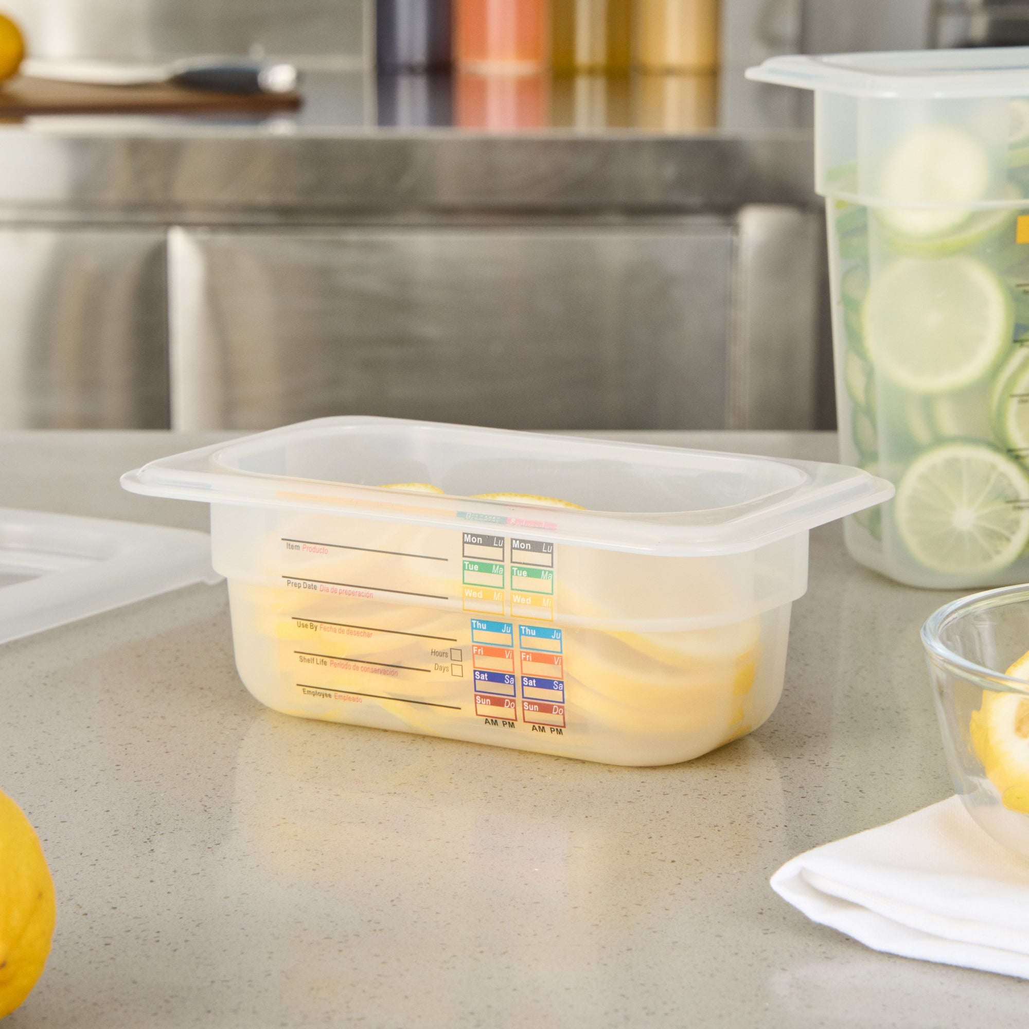 Met Lux Rectangle White Polypropylene 1/9 Size Food Pan - 2.5" Deep, with Label - 10 count box