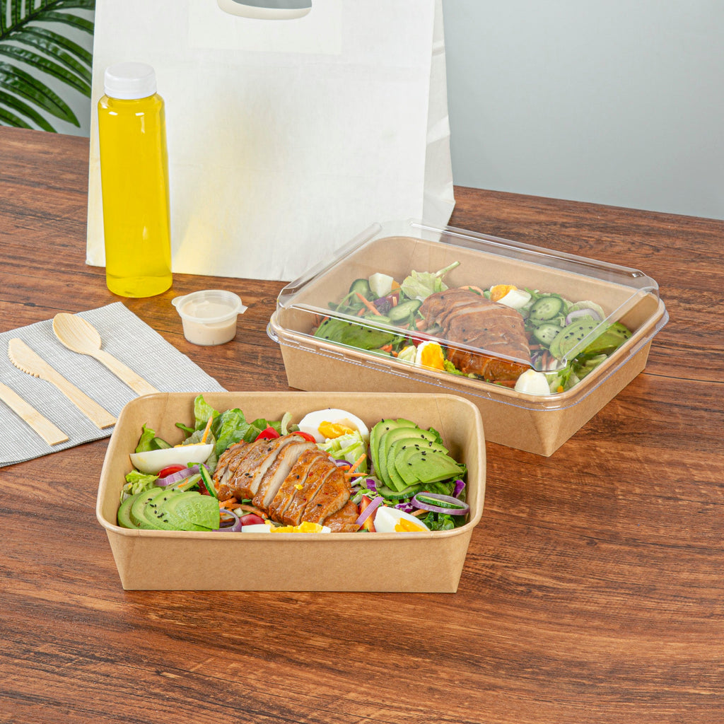 Bio Tek 78 oz Rectangle Kraft Paper Serving Container - 8 3/4" x 6 1/4" x 2 1/4" - 50 count box