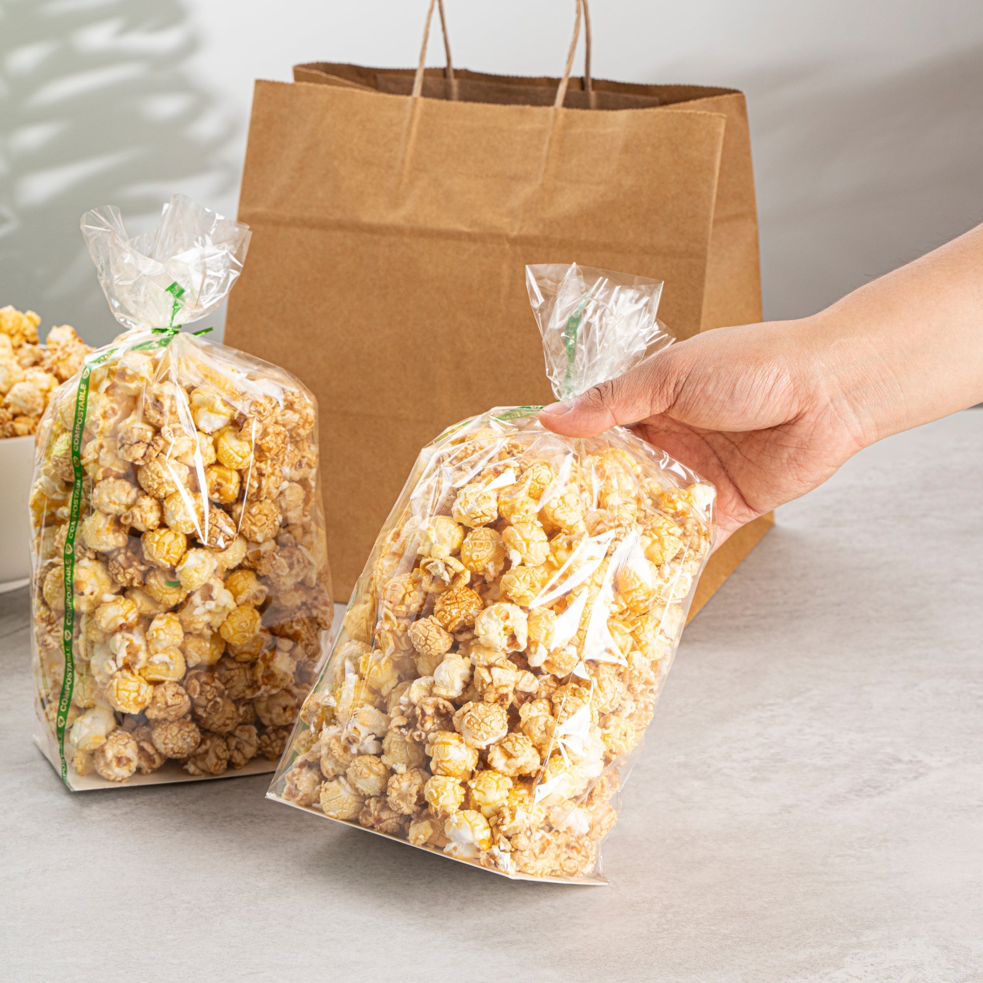 Basic Nature Clear Plastic Gusset Bag - Compostable, Paper Insert, Heat Sealable - 5" x 3" x 12" - 100 count box