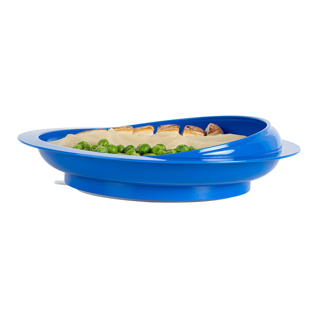 Adapt Tek Round Blue Plastic Scoop Plate - Spillproof, with Suction Base - 9" x 9" x 2 1/4" - 20 count box