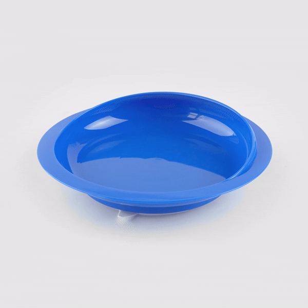 Adapt Tek Round Blue Plastic Scoop Plate - Spillproof, with Suction Base - 9" x 9" x 2 1/4" - 20 count box