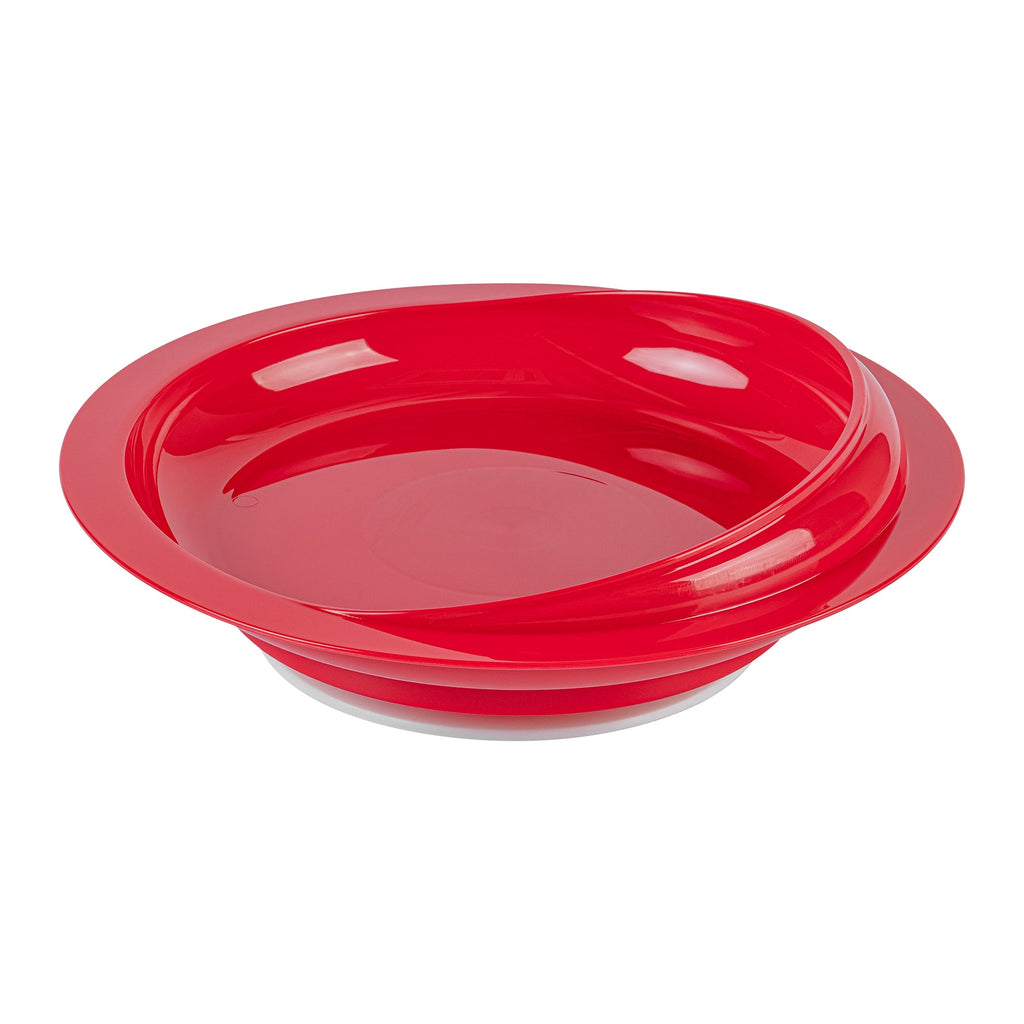 Adapt Tek Round Red Plastic Scoop Plate - Spillproof, with Suction Base - 9" x 9" x 2 1/4" - 20 count box
