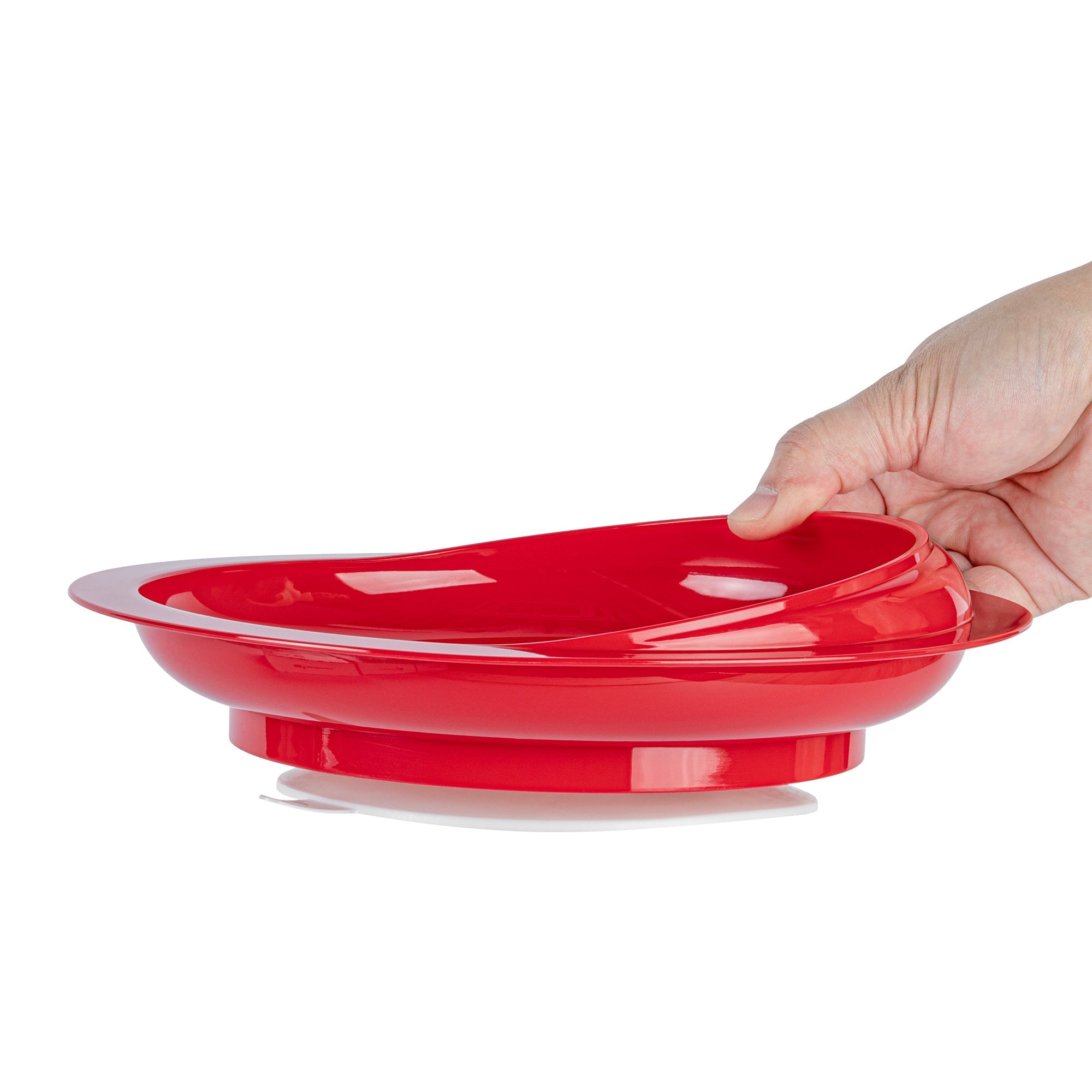 Adapt Tek Round Red Plastic Scoop Plate - Spillproof, with Suction Base - 9" x 9" x 2 1/4" - 20 count box