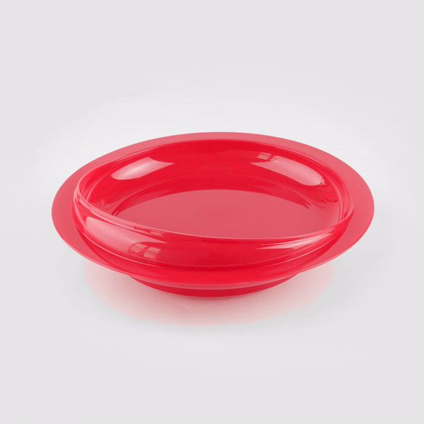 Adapt Tek Round Red Plastic Scoop Plate - Spillproof, with Suction Base - 9" x 9" x 2 1/4" - 20 count box