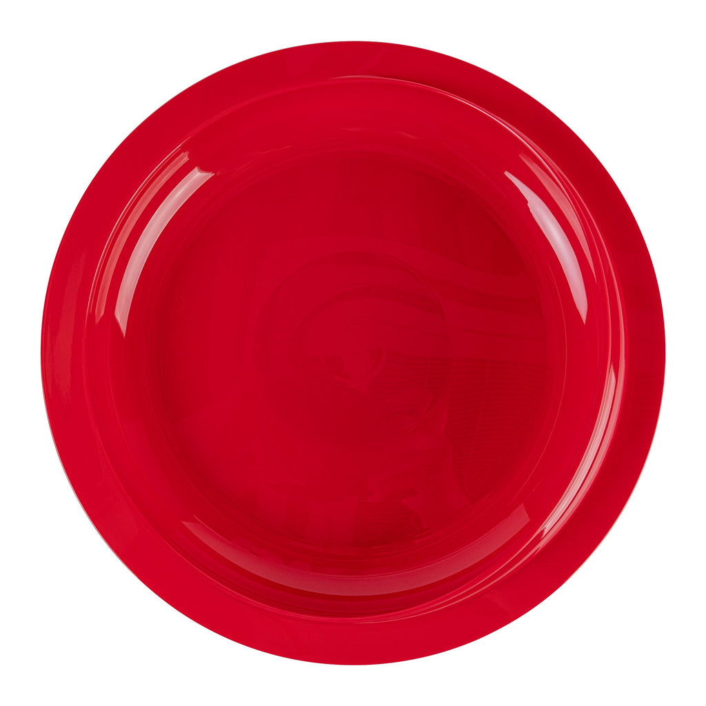 Adapt Tek Round Red Plastic Scoop Plate - Spillproof, with Suction Base - 9" x 9" x 2 1/4" - 20 count box