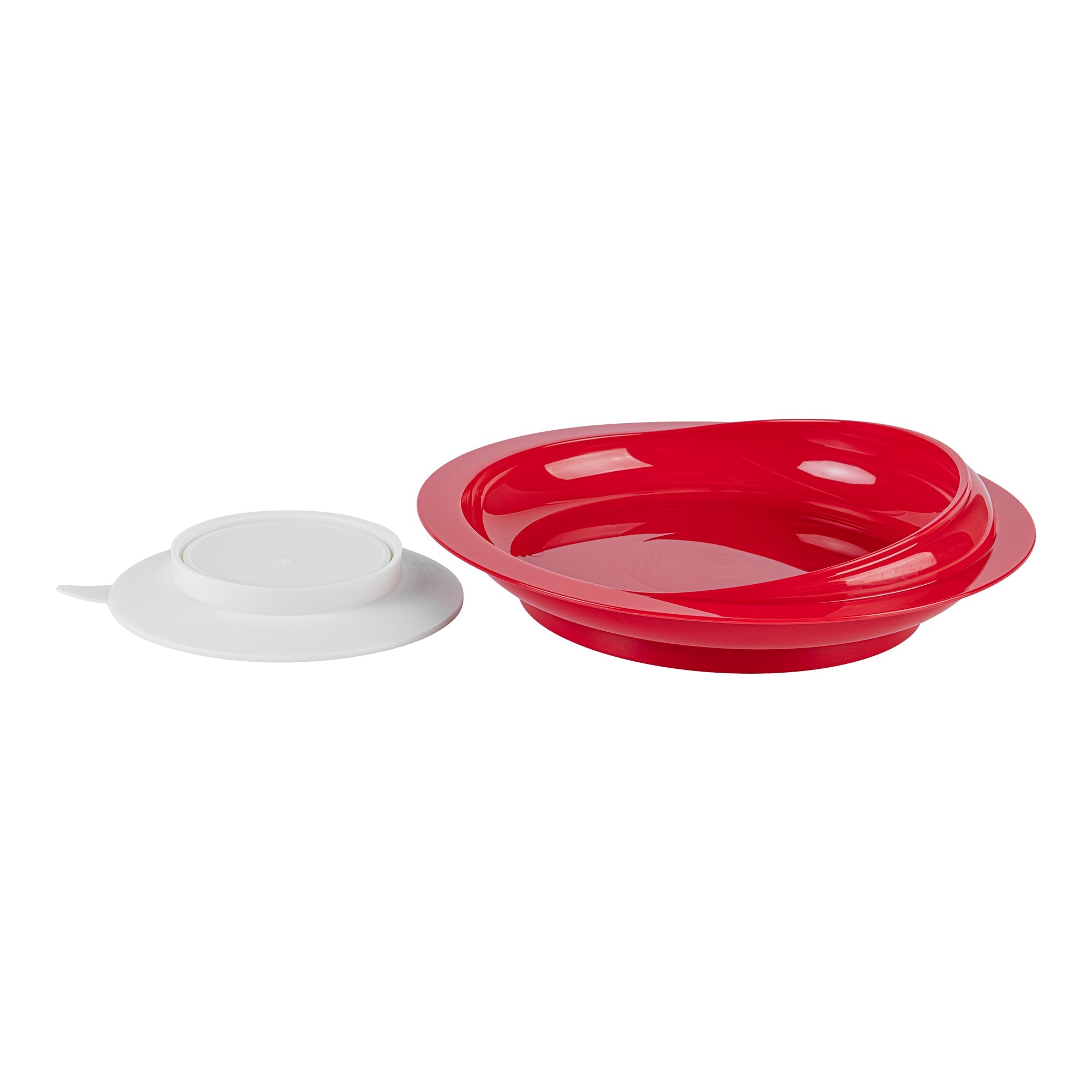 Adapt Tek Round Red Plastic Scoop Plate - Spillproof, with Suction Base - 9" x 9" x 2 1/4" - 20 count box