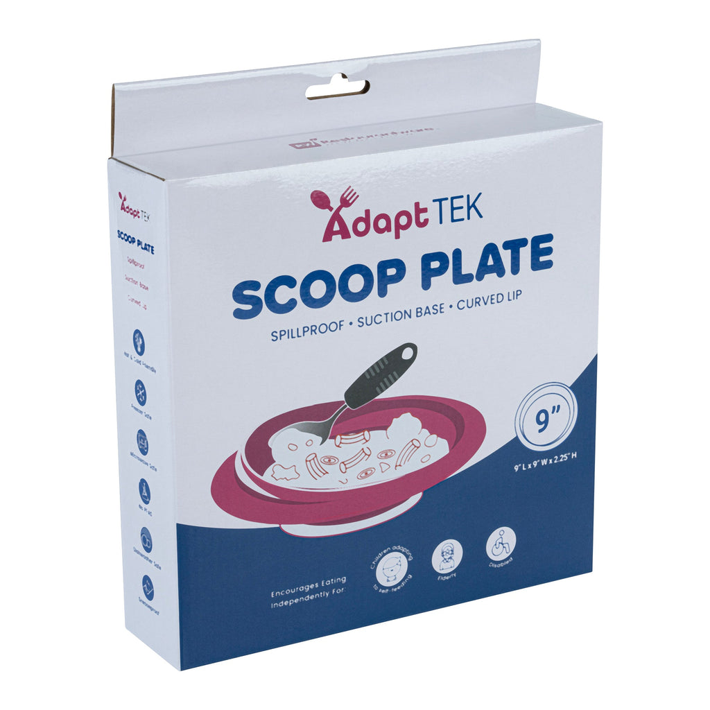 Adapt Tek Round Red Plastic Scoop Plate - Spillproof, with Suction Base - 9" x 9" x 2 1/4" - 20 count box