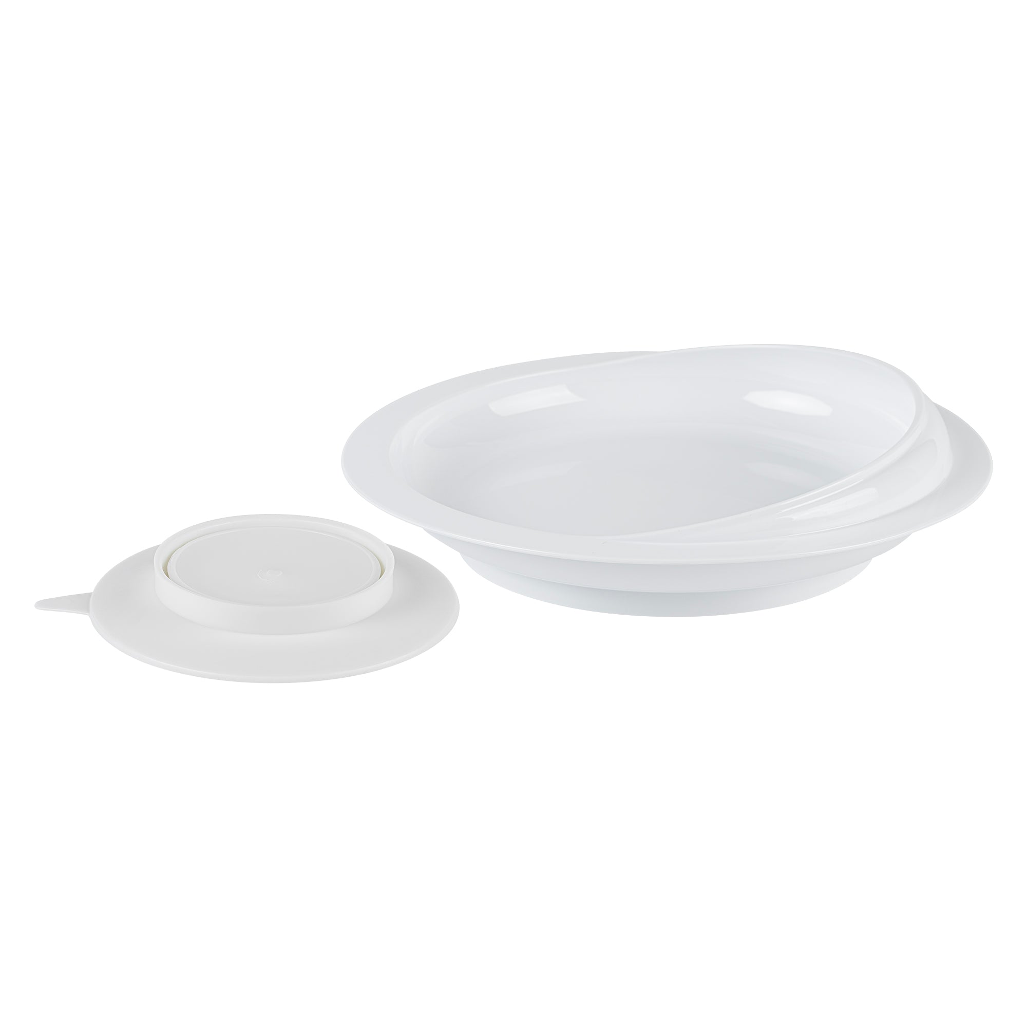 Adapt Tek Round White Plastic Scoop Plate - Spillproof, with Suction Base - 9" x 9" x 2 1/4" - 20 count box