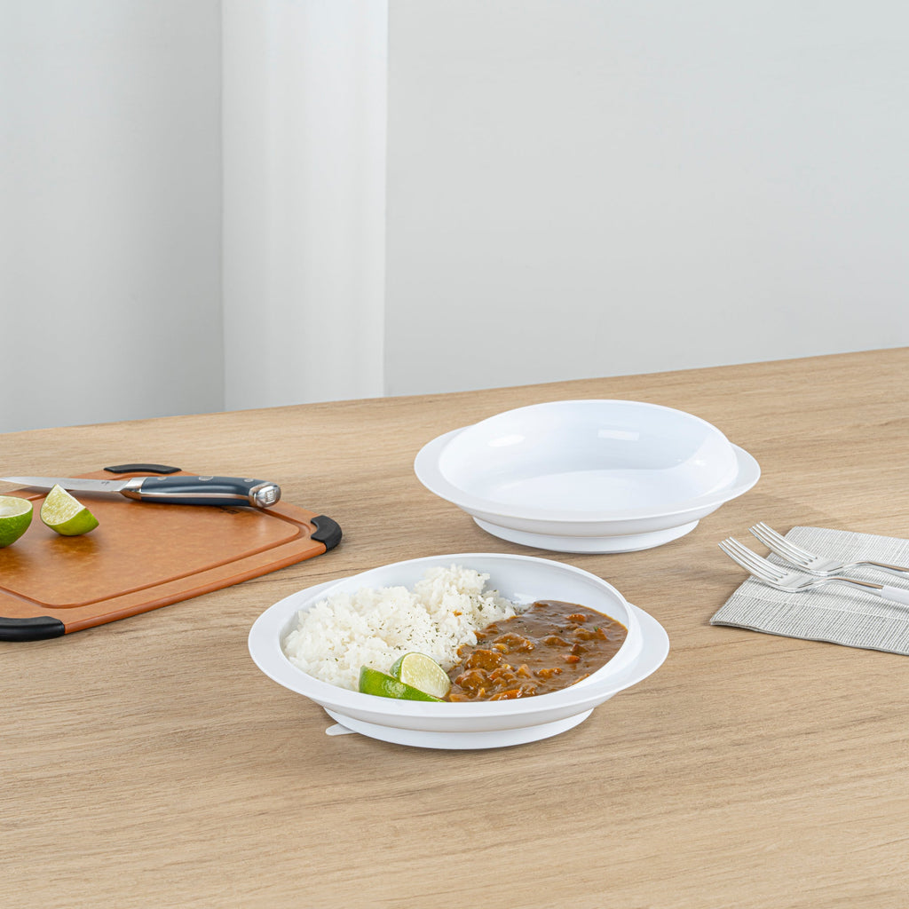 Adapt Tek Round White Plastic Scoop Plate - Spillproof, with Suction Base - 9" x 9" x 2 1/4" - 20 count box