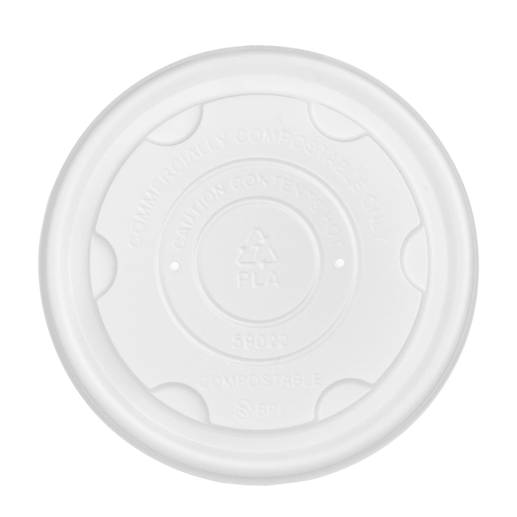 Sustain Round White PLA Plastic Lid - Compostable, Fits 8 oz Soup Container - 200 count box
