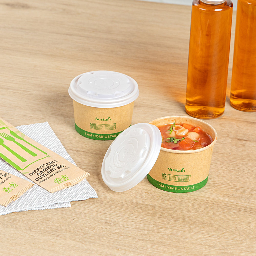 Sustain Round White PLA Plastic Lid - Compostable, Fits 8 oz Soup Container - 200 count box