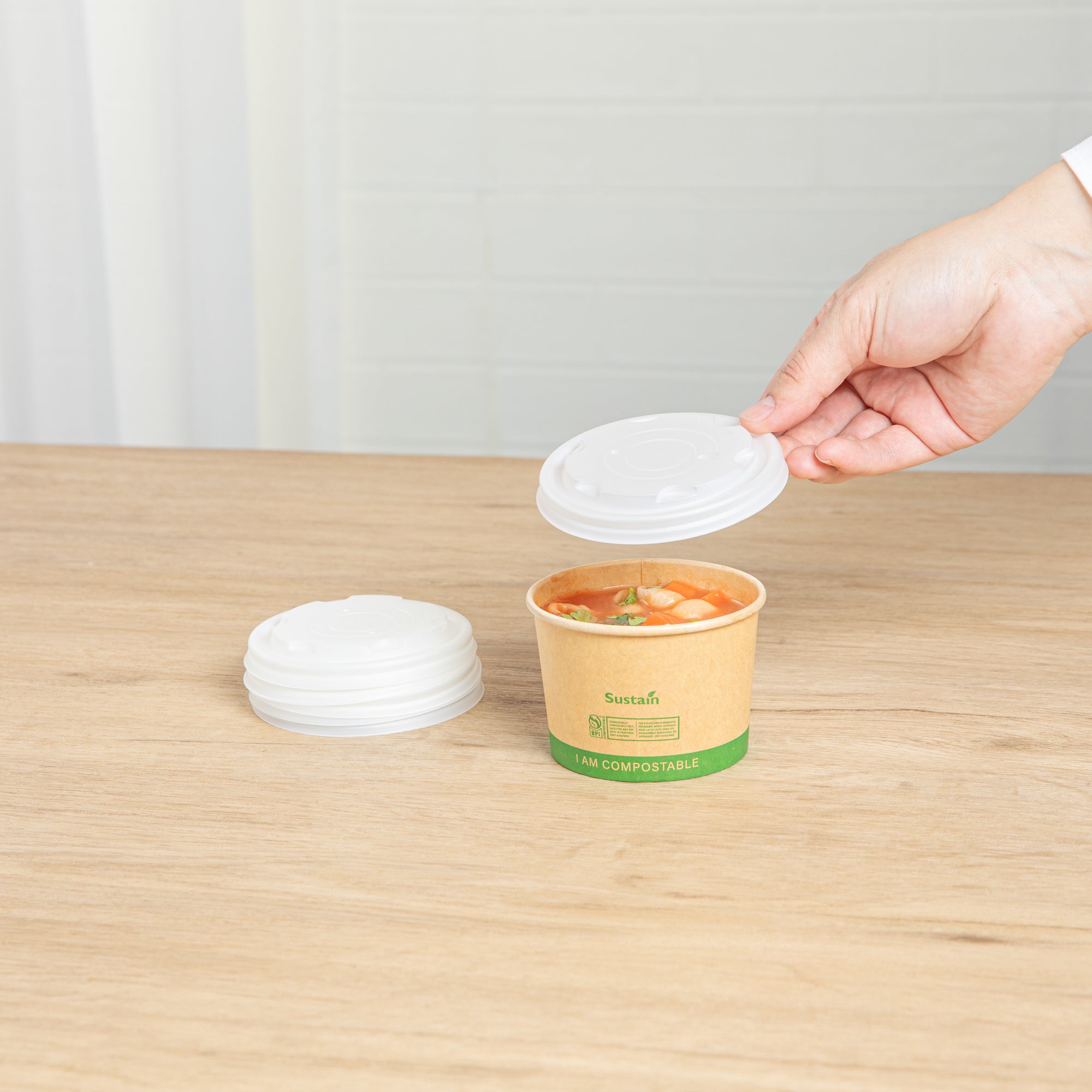Sustain Round White PLA Plastic Lid - Compostable, Fits 8 oz Soup Container - 200 count box