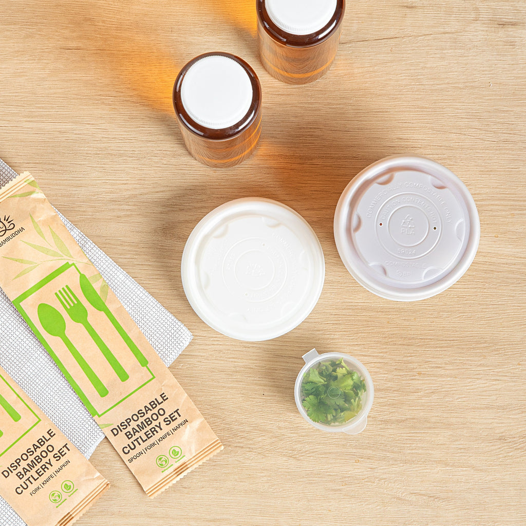Sustain Round White PLA Plastic Lid - Compostable, Fits 8 oz Soup Container - 200 count box