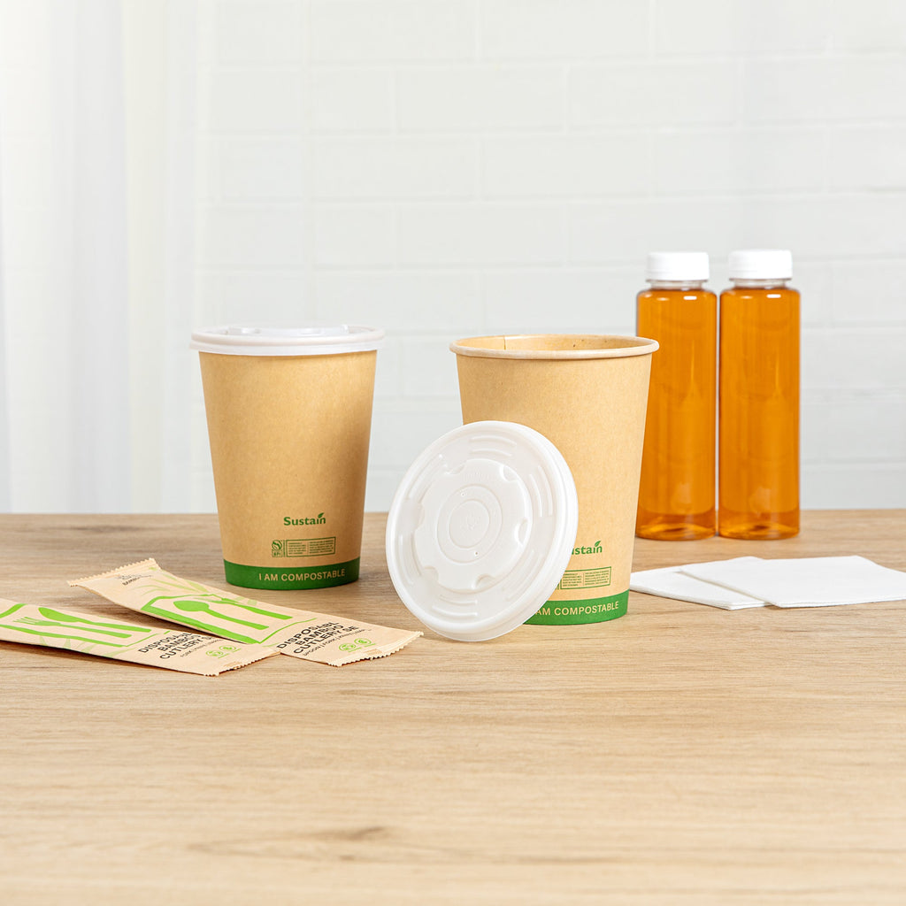 Sustain Round White PLA Plastic Lid - Compostable, Fits 12, 16, 24 & 32 oz Soup Container - 200 count box