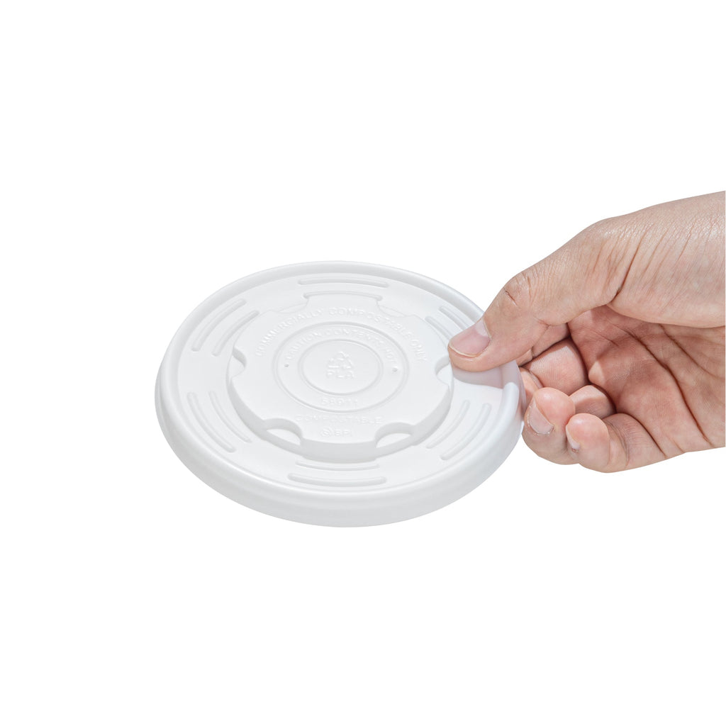 Sustain Round White PLA Plastic Lid - Compostable, Fits 12, 16, 24 & 32 oz Soup Container - 200 count box