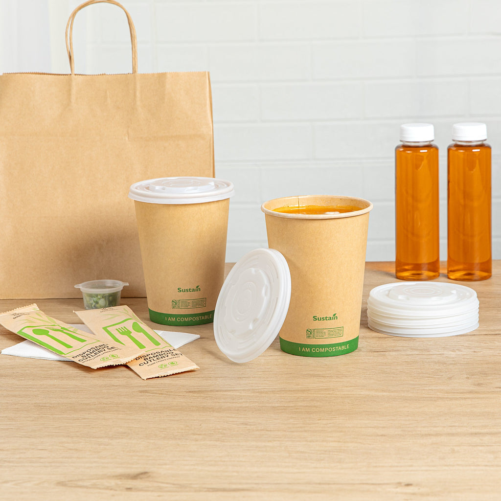 Sustain Round White PLA Plastic Lid - Compostable, Fits 12, 16, 24 & 32 oz Soup Container - 200 count box