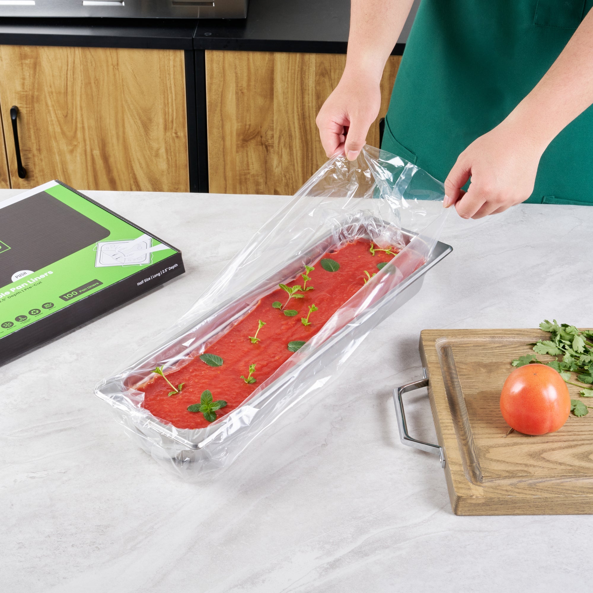 Fresh Hero Nylon Half Size Long Steam Table Pan Liner - 2.5" Depth - 27" x 10" - 100 count box