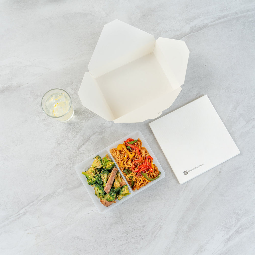 Bio Tek 43 oz White Plastic 2-Compartment Insert Tray - Fits 49 / 71 / 98 Bio Box Take Out Container, Microwave-Safe - 200 count box