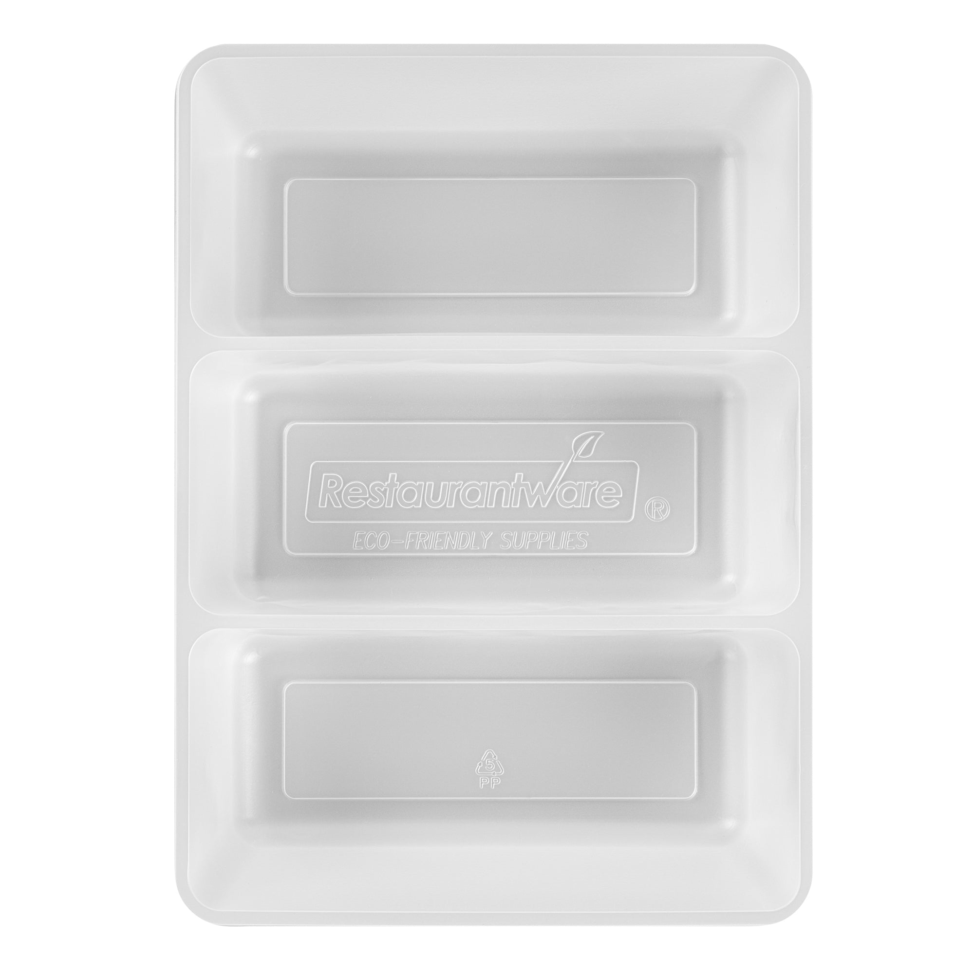 Bio Tek 40 oz White Plastic 3-Compartment Taco Insert Tray - Fits 49 / 71 / 98 Bio Box Take Out Container, Microwave-Safe - 200 count box