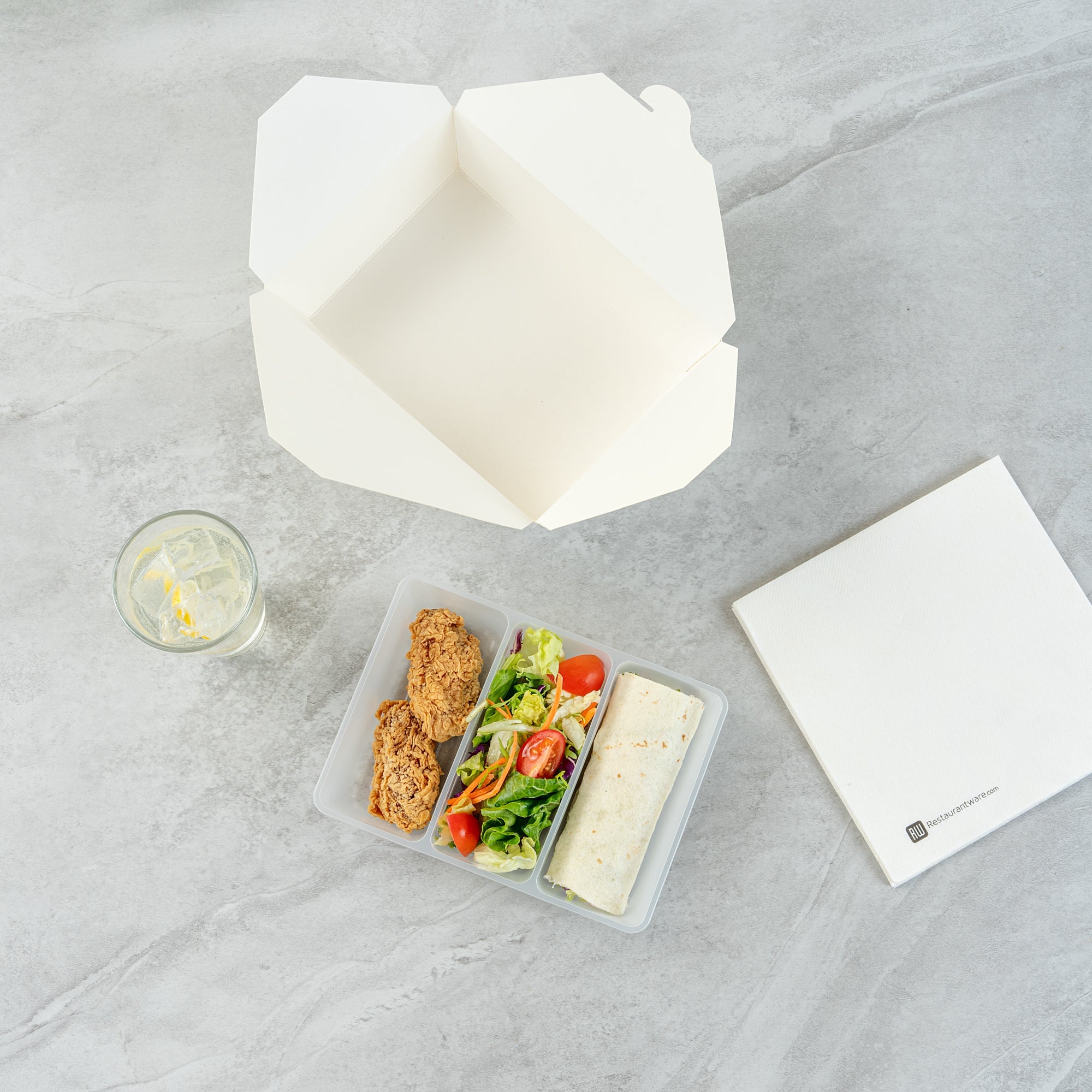 Bio Tek 40 oz White Plastic 3-Compartment Taco Insert Tray - Fits 49 / 71 / 98 Bio Box Take Out Container, Microwave-Safe - 200 count box