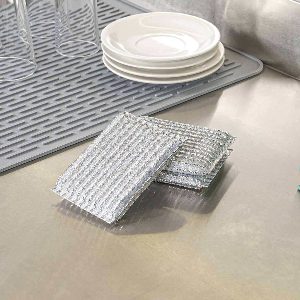 Clean Tek Professional Multi-Purpose Silver Scrub Sponge - Striped Texture, Non-Scratch - 5" x 3 1/4" x 1/2" - 60 count box