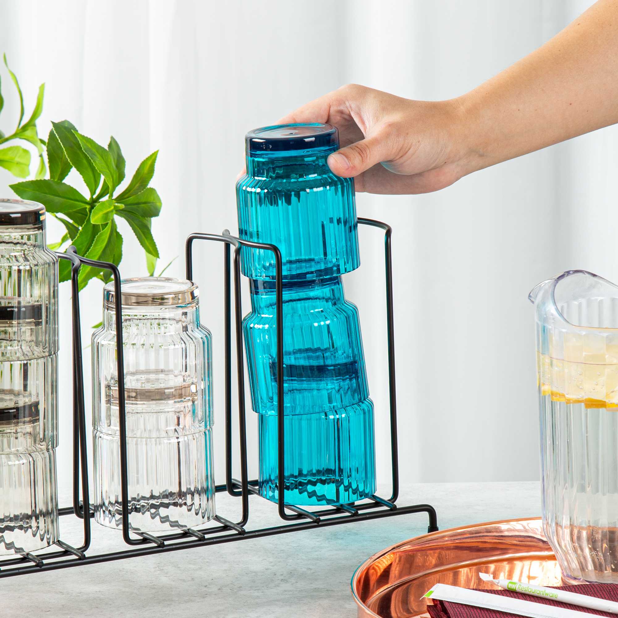Bev Tek 11 oz Blue SAN Plastic Tumbler - Stackable - 6 count box