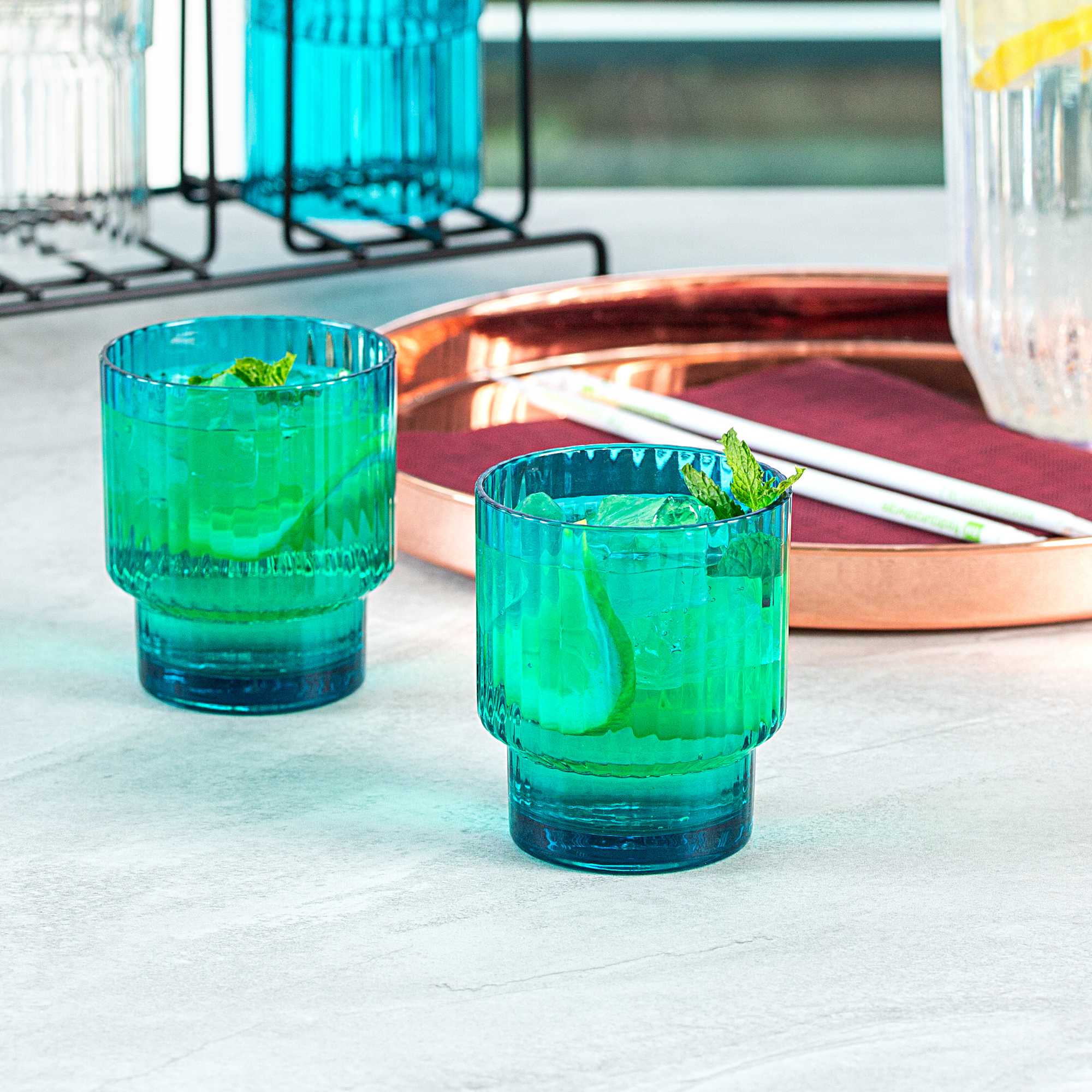 Bev Tek 11 oz Blue SAN Plastic Tumbler - Stackable - 6 count box