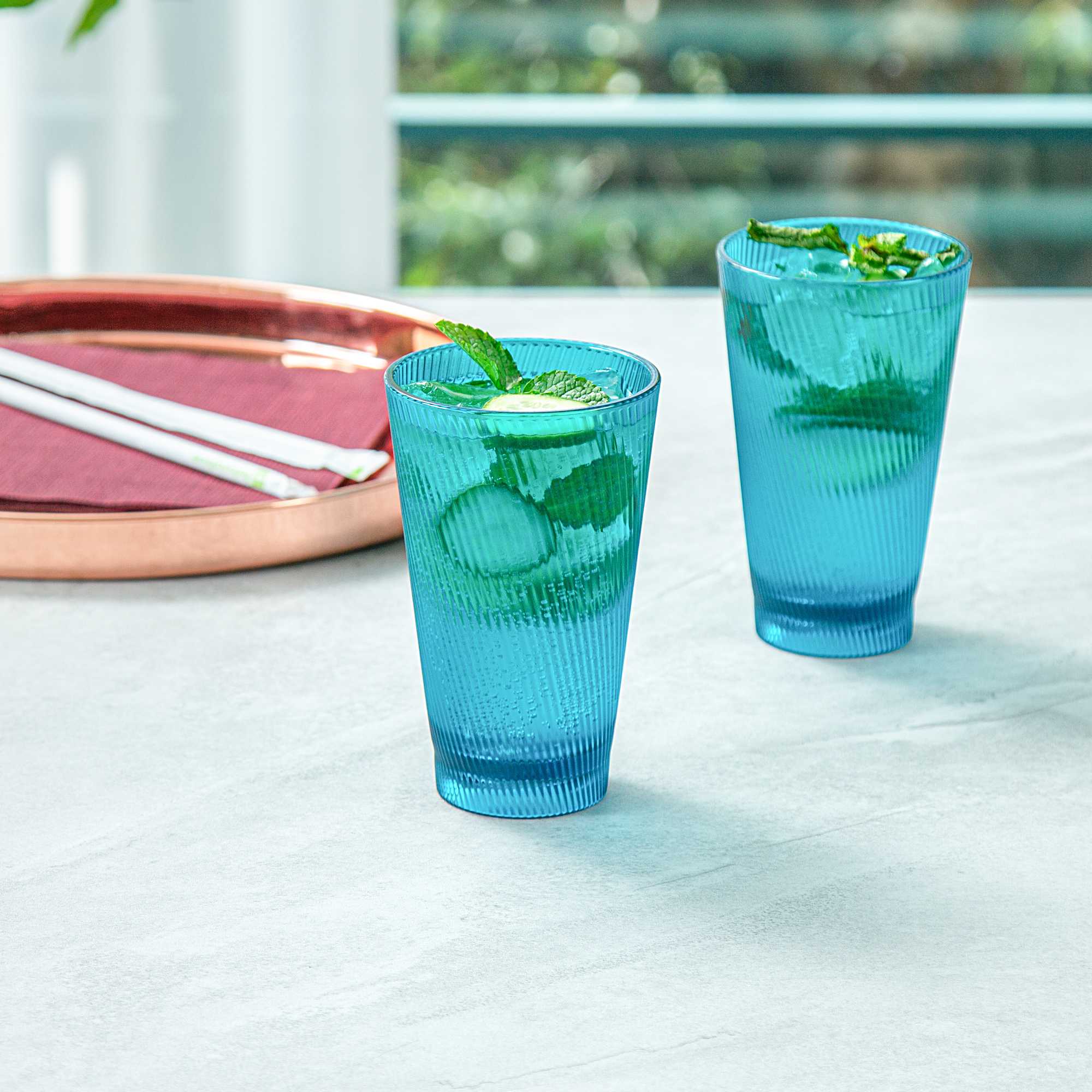 Bev Tek 14 oz Blue SAN Plastic Tumbler - 48 count box