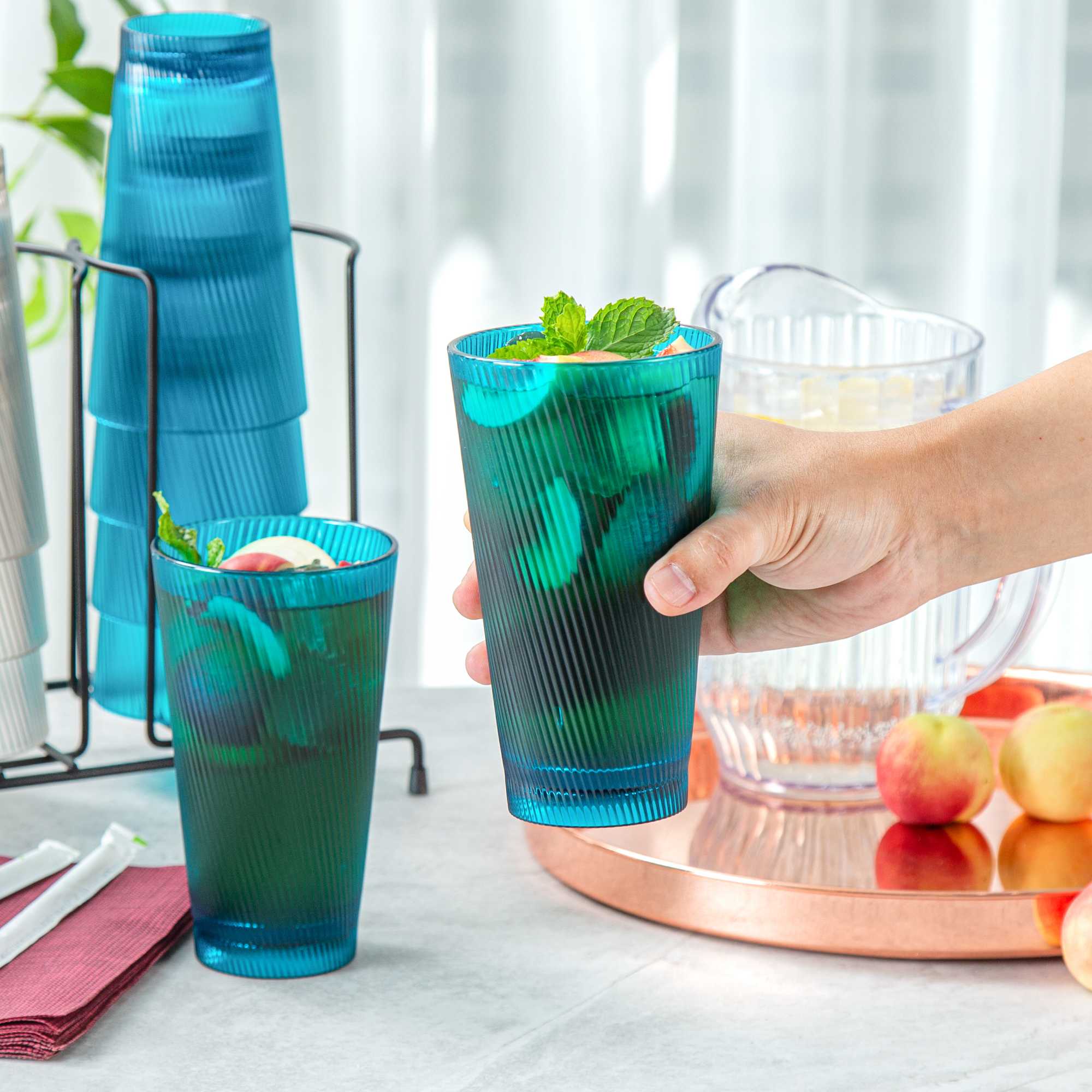 Bev Tek 16 oz Blue SAN Plastic Tumbler - 6 count box