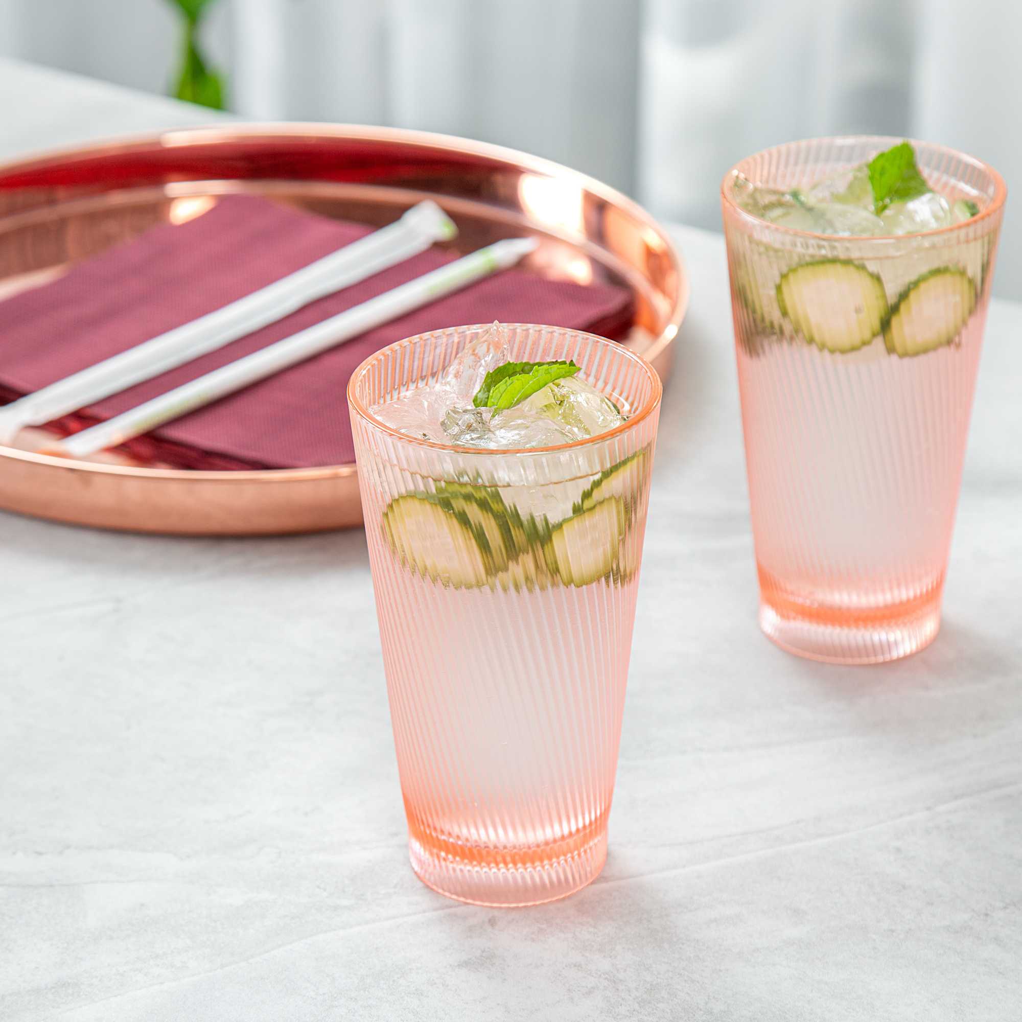 Bev Tek 16 oz Pink SAN Plastic Tumbler - 6 count box