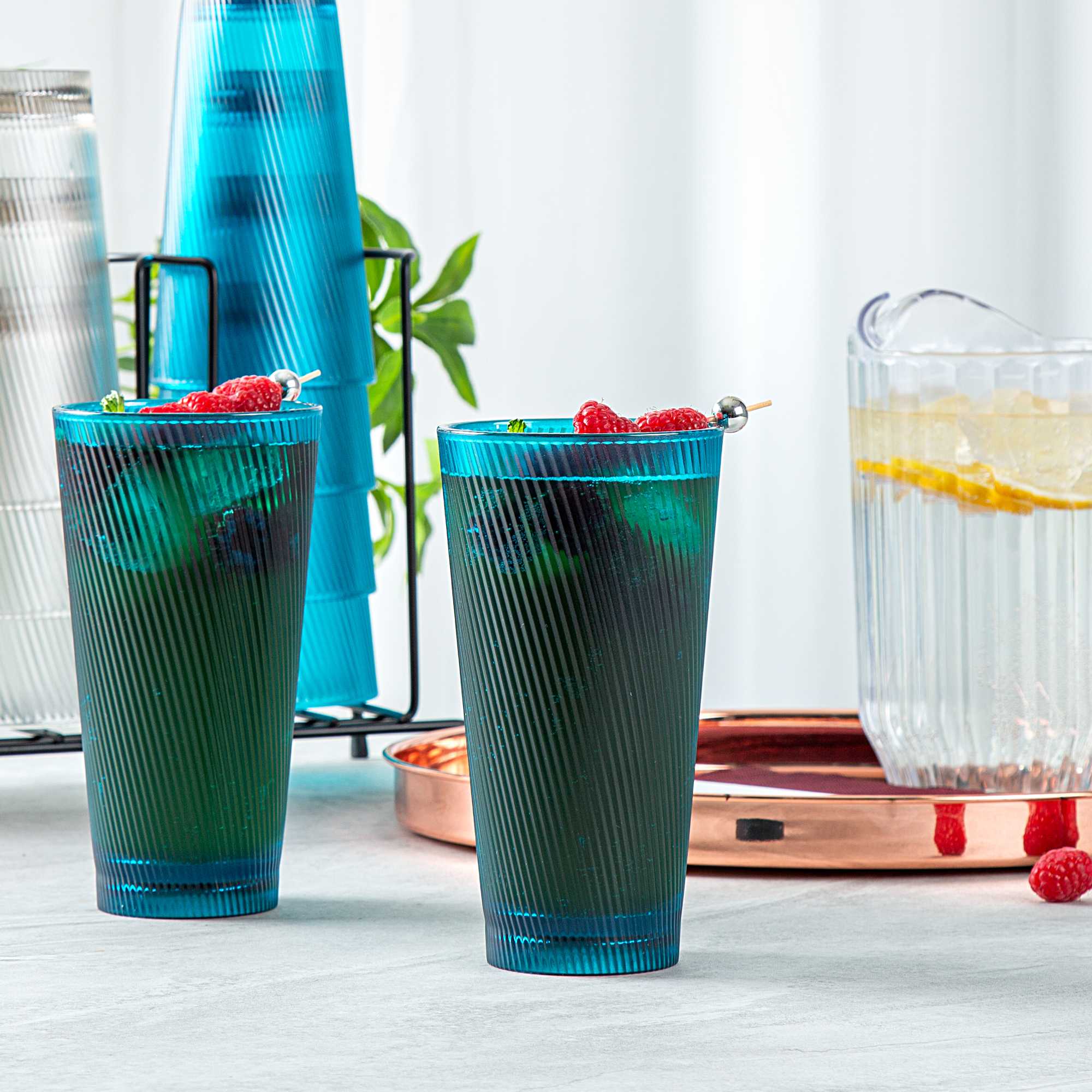 Bev Tek 20 oz Blue SAN Plastic Tumbler - 6 count box