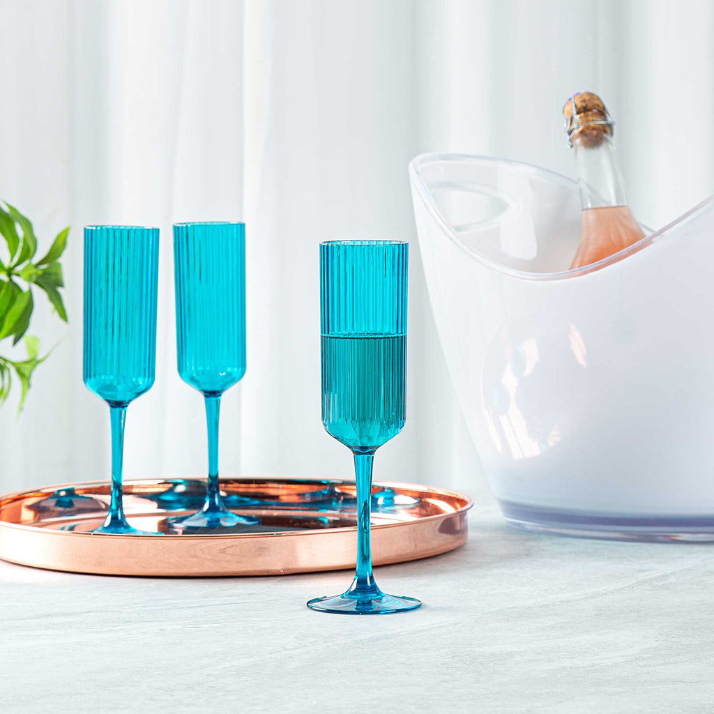 Bev Tek 6 oz Blue SAN Plastic Champagne Flute - 6 count box