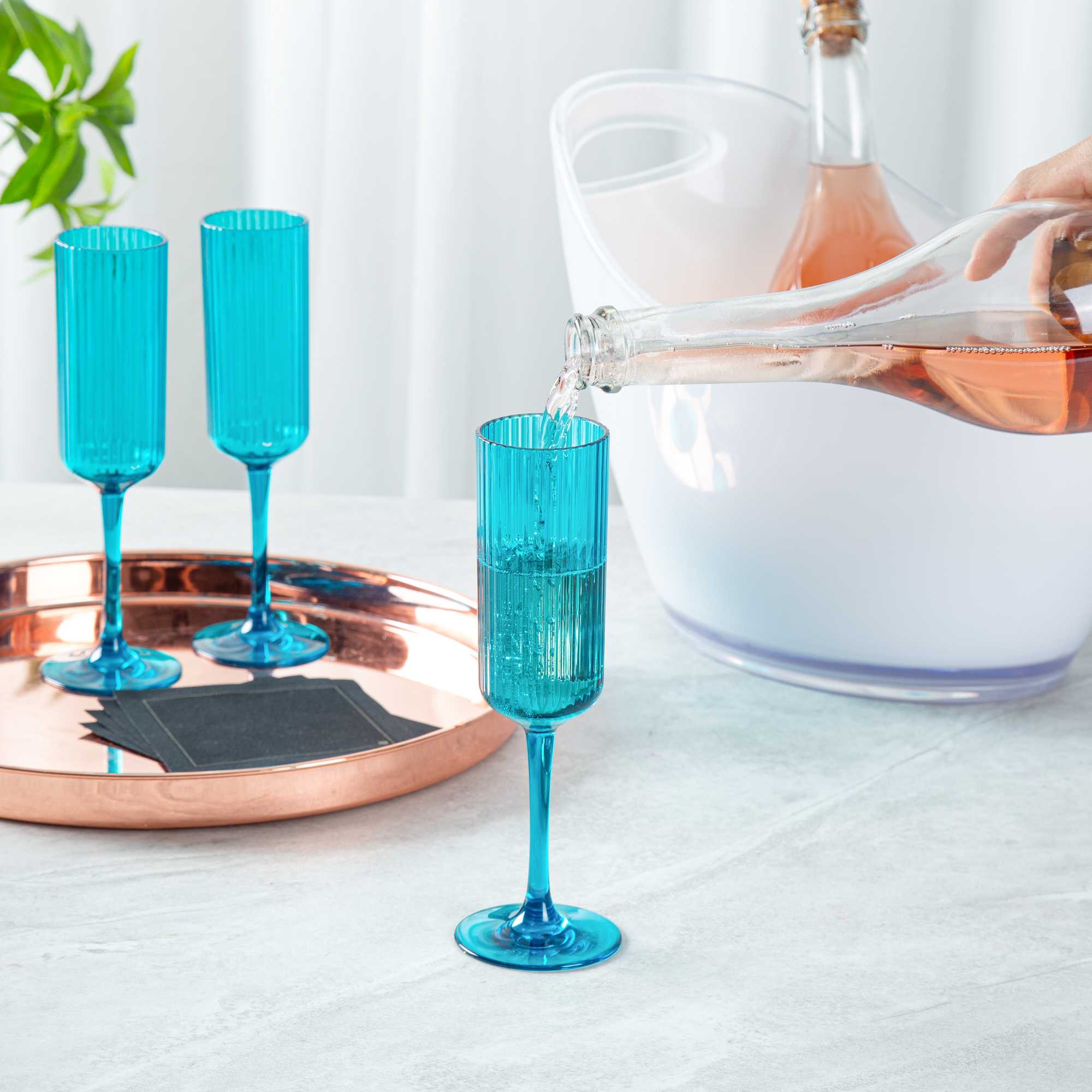 Bev Tek 6 oz Blue SAN Plastic Champagne Flute - 48 count box