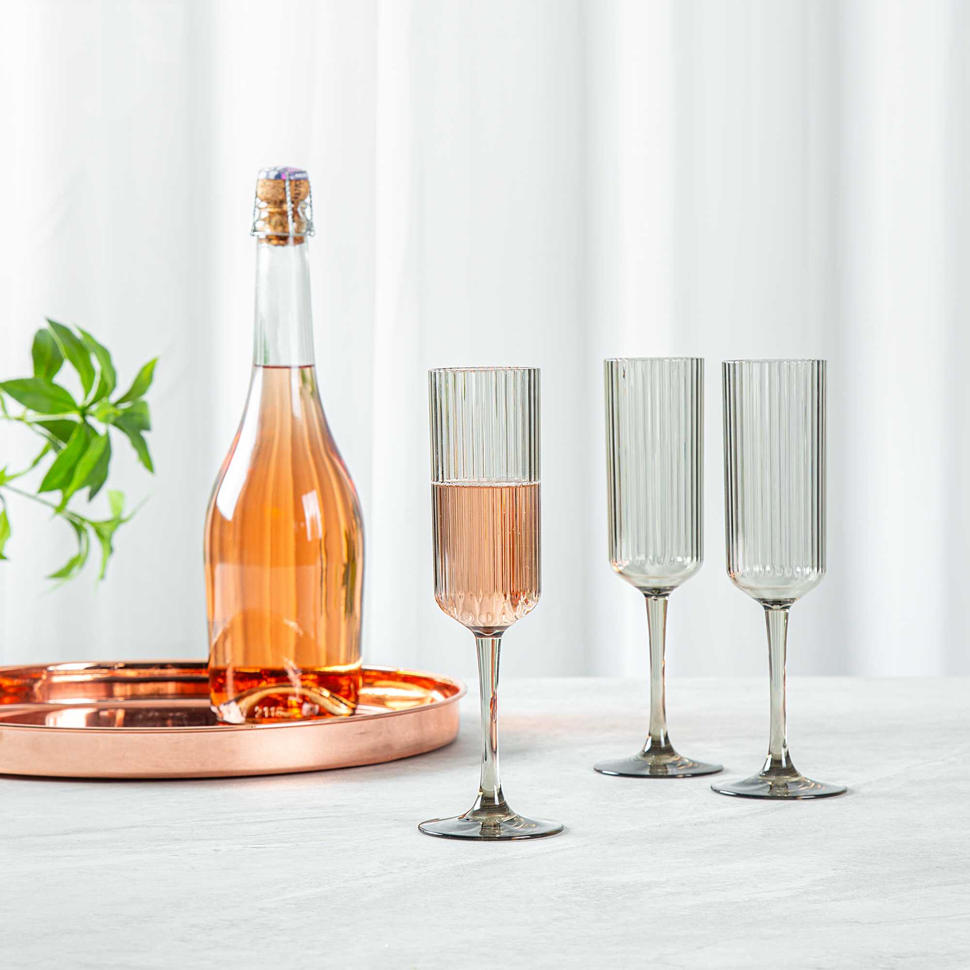 Bev Tek 6 oz Gray SAN Plastic Champagne Flute - 6 count box