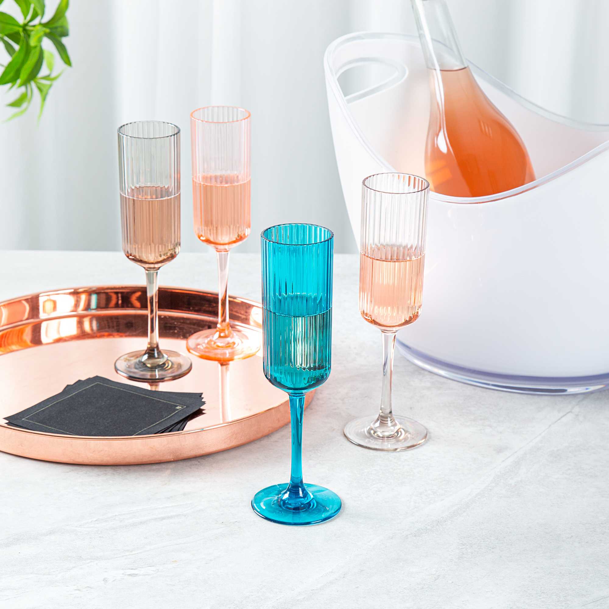 Bev Tek 6 oz Pink SAN Plastic Champagne Flute - 6 count box