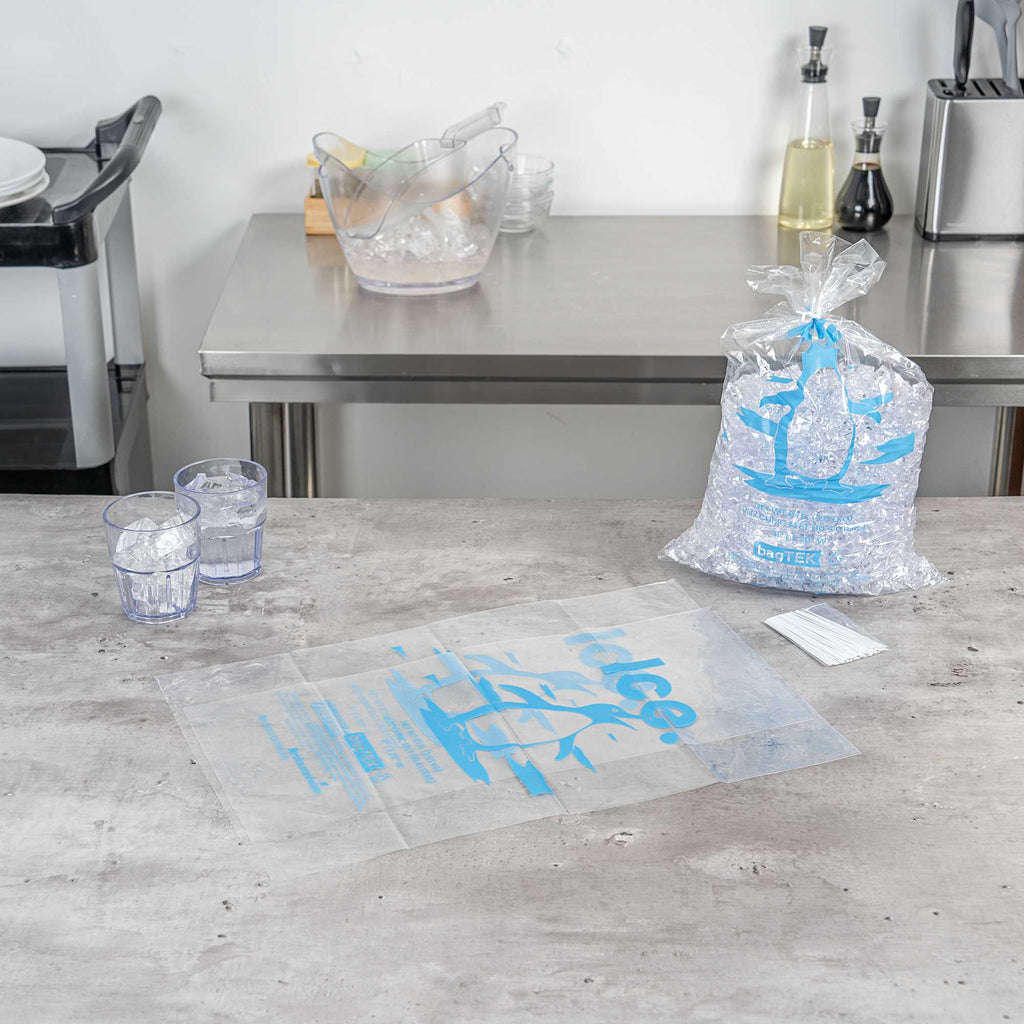 Bag Tek 8 Lb Clear Plastic Ice Bag - with Ice Print - 1000 count box