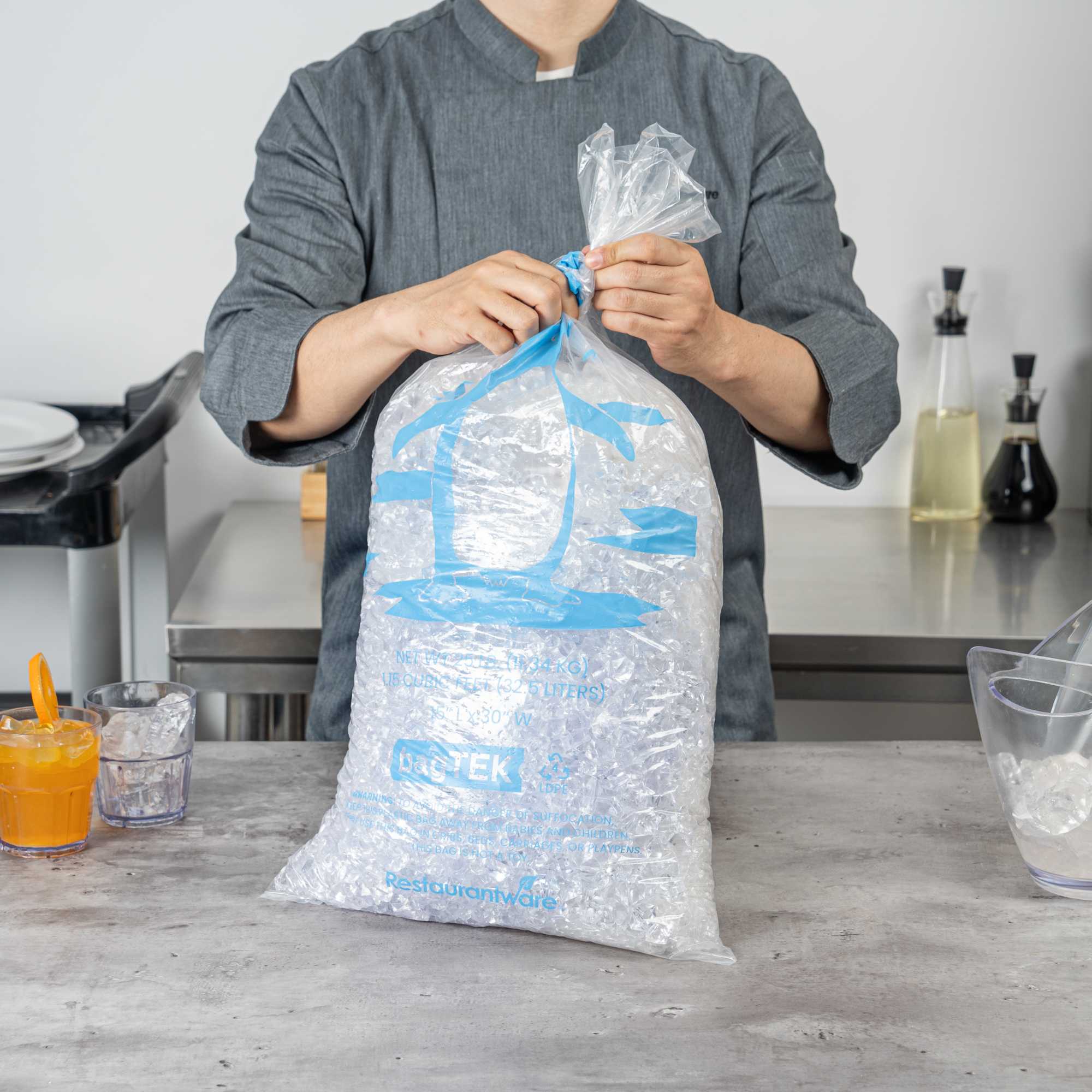 Bag Tek 25 Lb Clear Plastic Ice Bag - with Ice Print - 100 count box