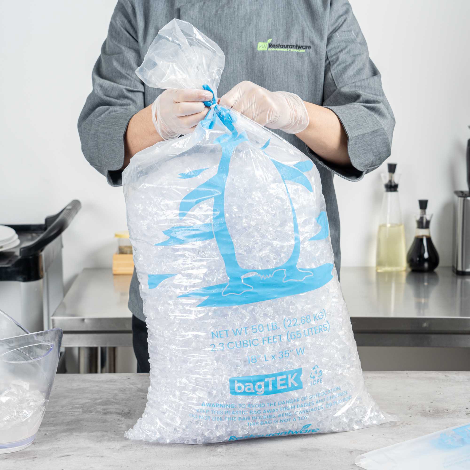 Bag Tek 50 Lb Clear Plastic Ice Bag - with Ice Print - 100 count box