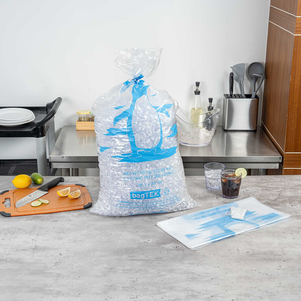 Bag Tek 50 Lb Clear Plastic Ice Bag - with Ice Print - 200 count box