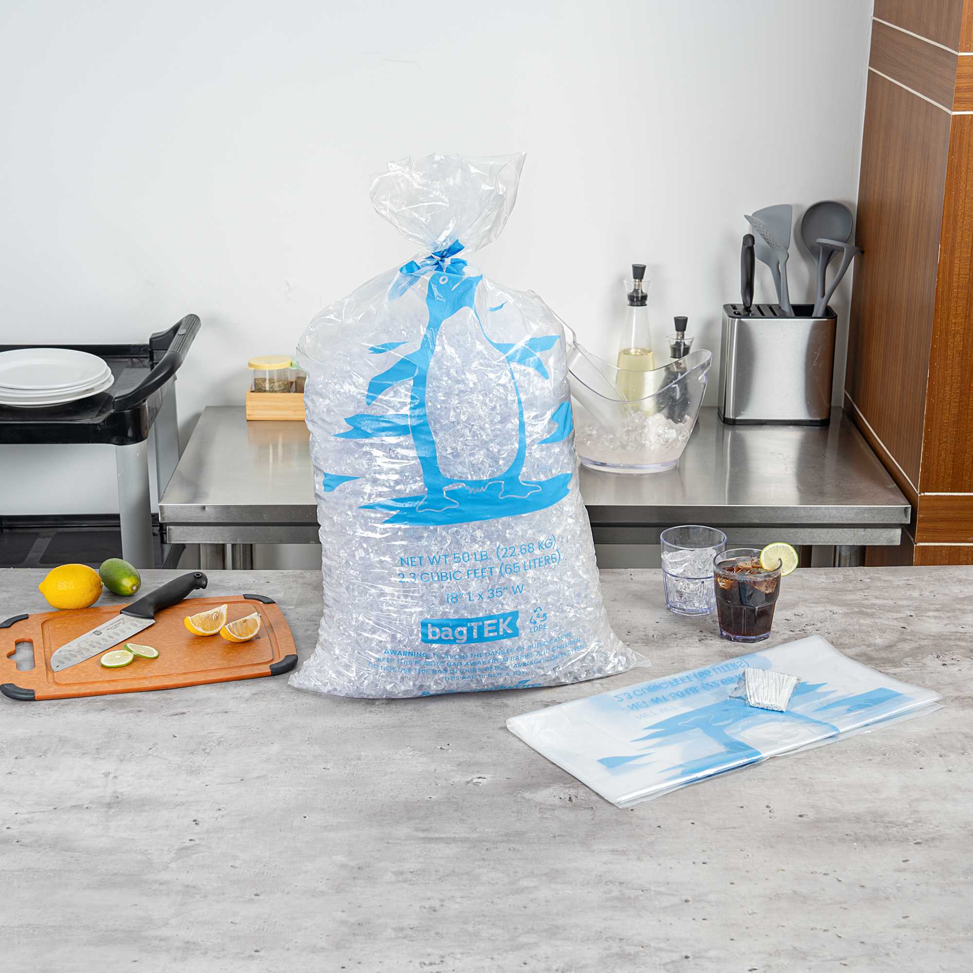 Bag Tek 50 Lb Clear Plastic Ice Bag - with Ice Print - 200 count box